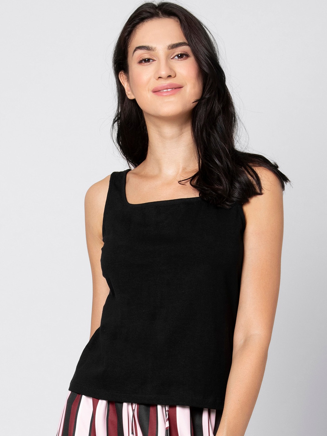 

FabAlley Women Black Solid Pure Cotton Top