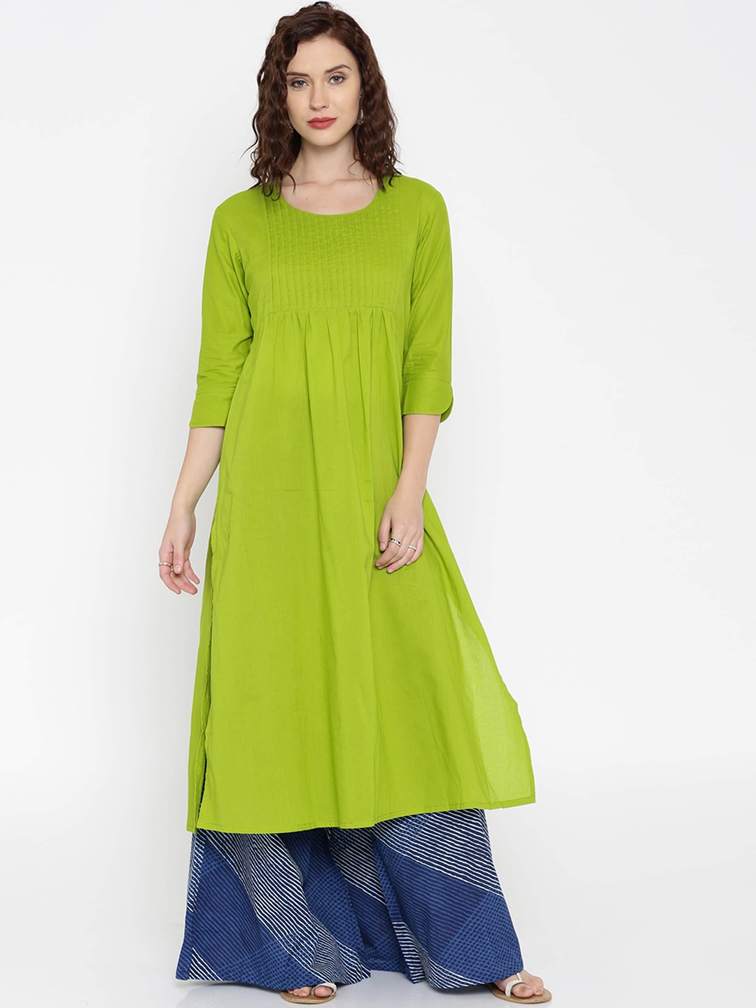 

Desi Weavess Women Lime Green Solid Anarkali Kurta