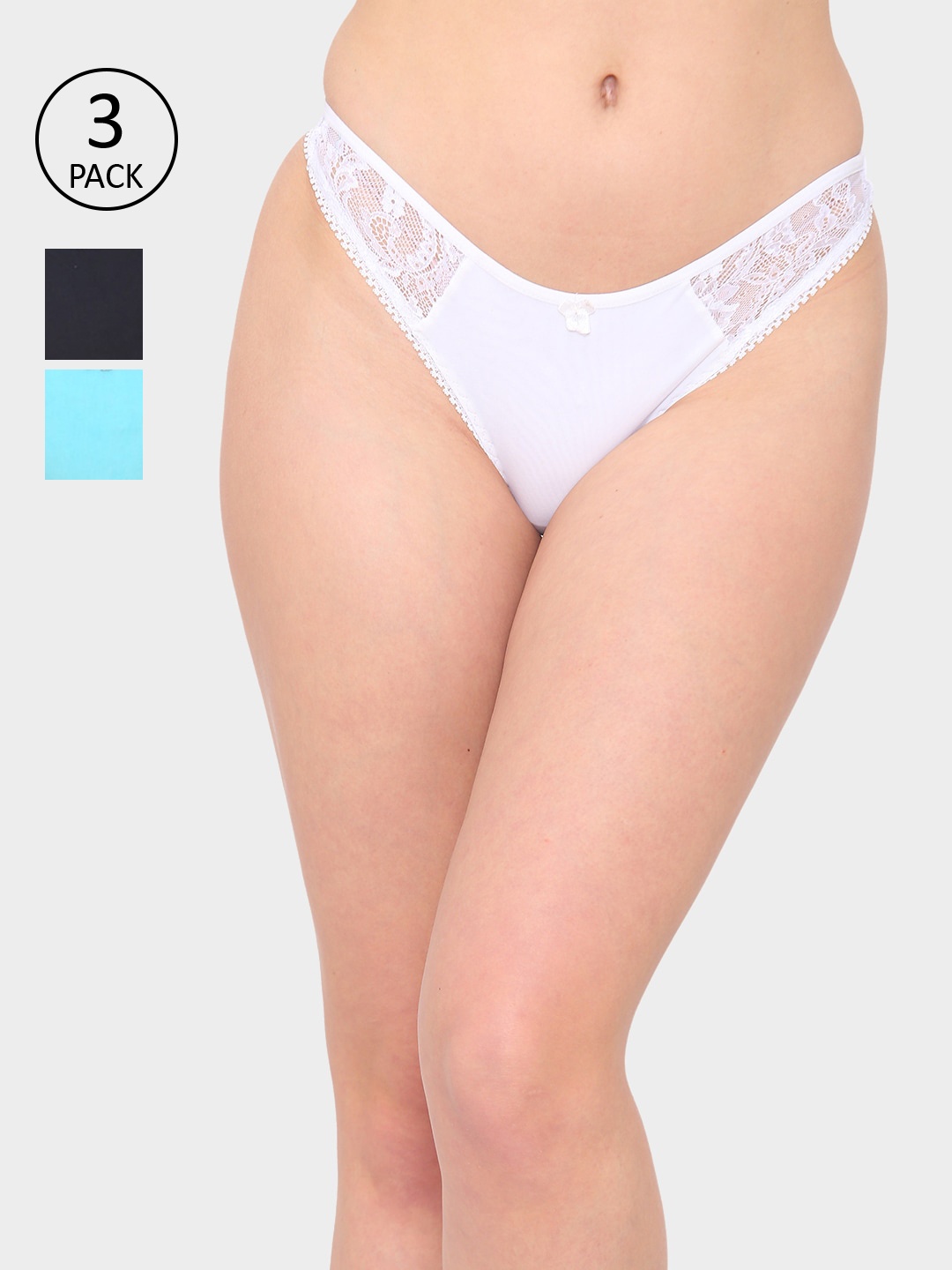 

N-Gal Women Pack Of 3 Solid Lace Thongs NTDT12, Blue