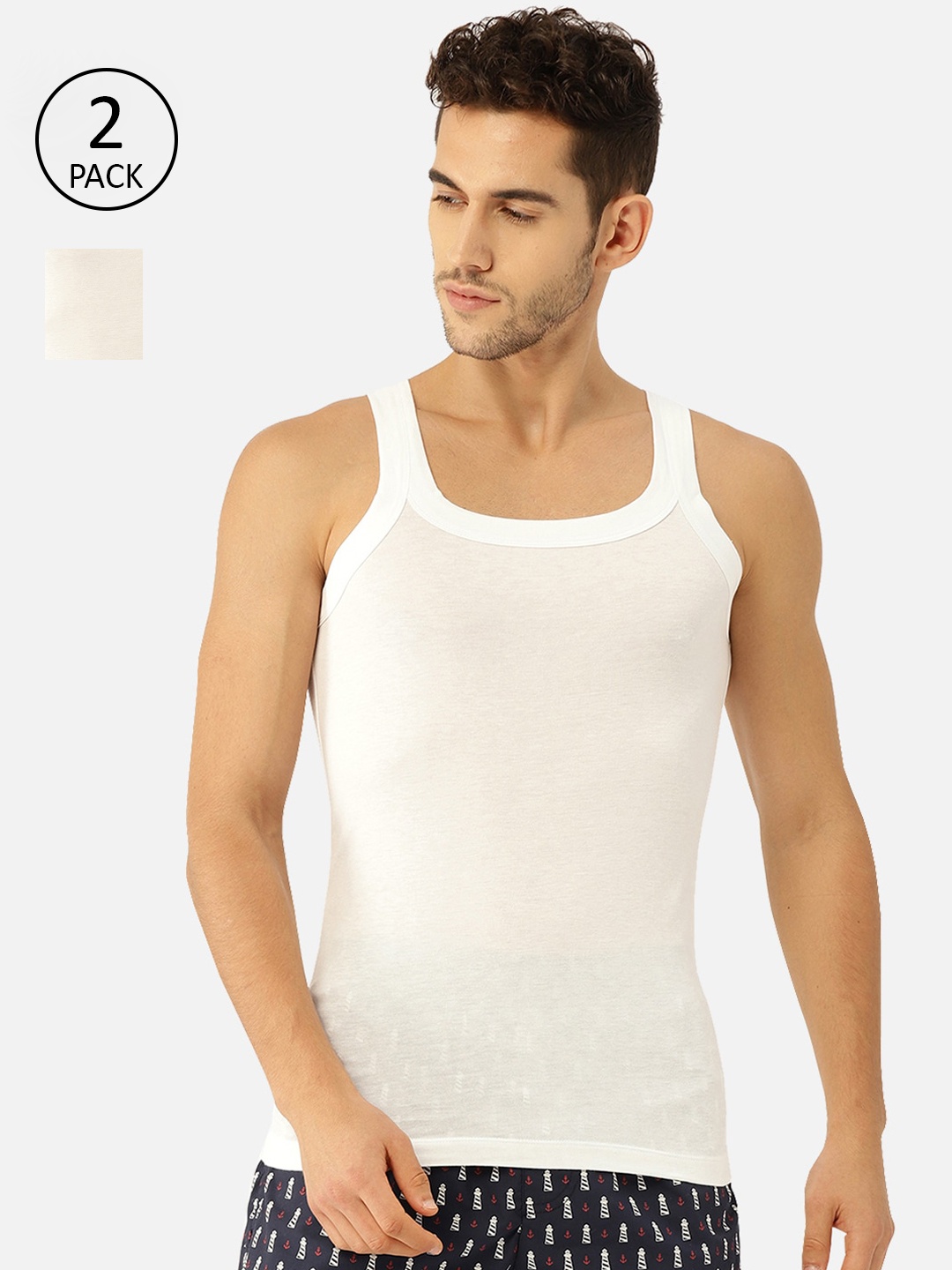 XYXX Men Bamboo Cotton Square Neck Pack of 2 Apollo Vests XYBSQVEST2PCKN01, White