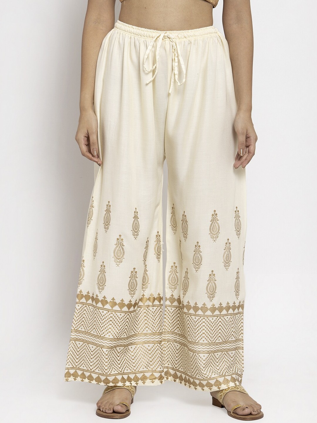 

Clora Creation Women Cream-Coloured Printed Straight Palazzos