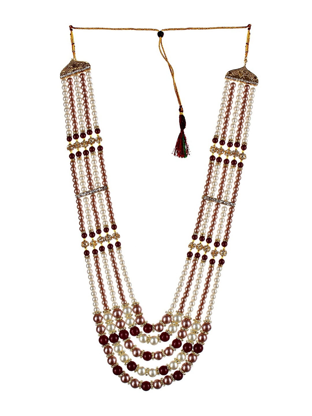 

LUCKY JEWELLERY Men Maroon & White Alloy Gold-Plated Layered Necklace