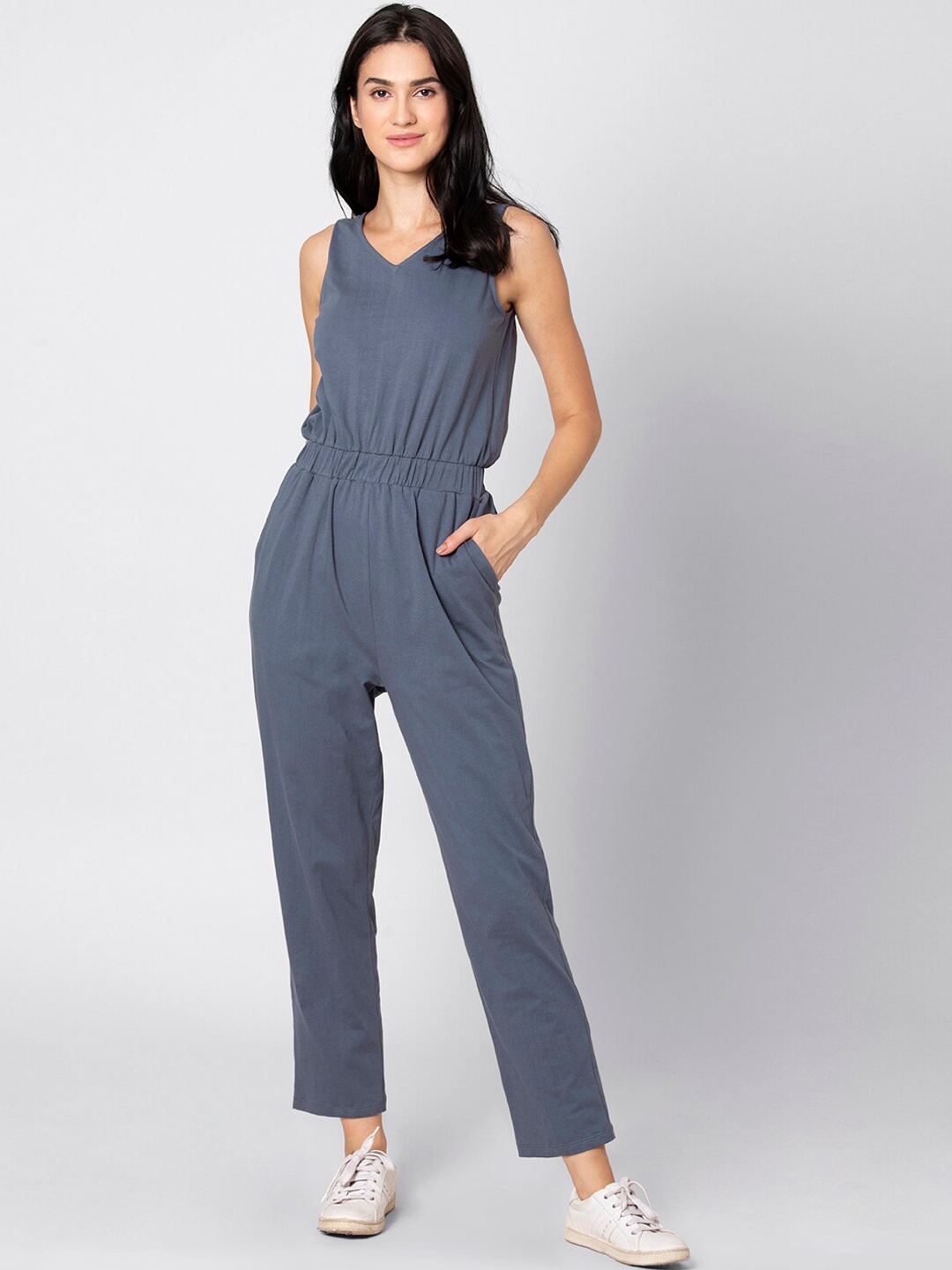 

FabAlley Women Grey Solid Basic Jumpsuit