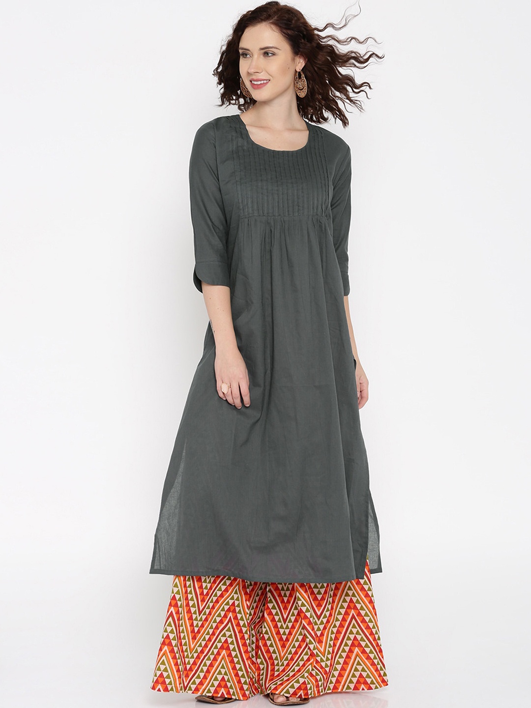 Desi Weavess Women Charcoal Grey Solid A-Line Kurta