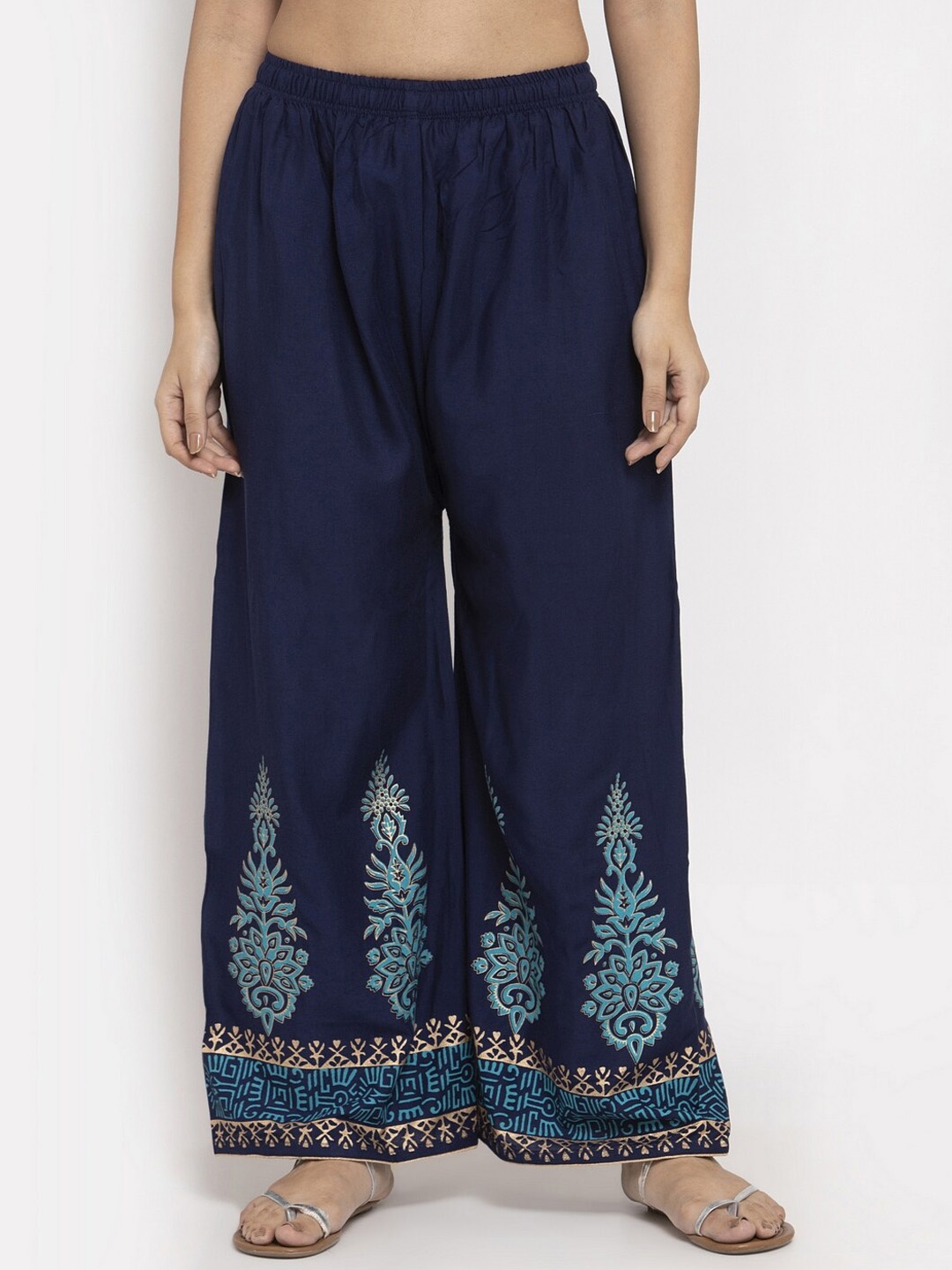 

Clora Creation Women Navy Blue Printed Straight Palazzos