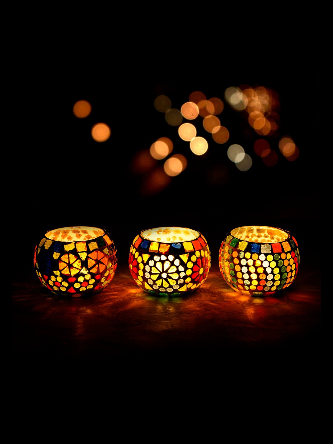 

eCraftIndia Multicoloured Set of 3 Candle Holders, Multi