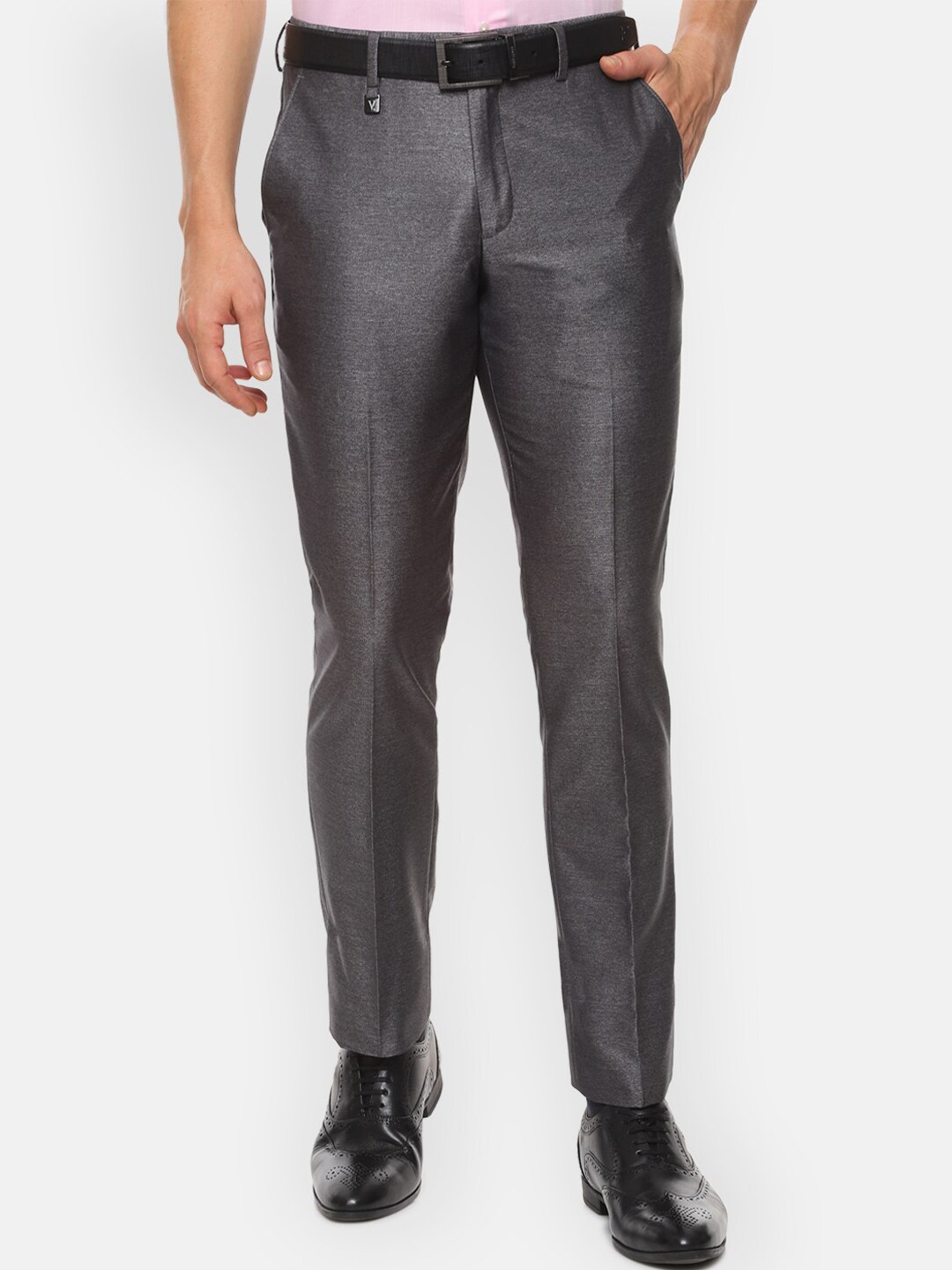 

V Dot Men Grey Skinny Fit Self Design Formal Trousers