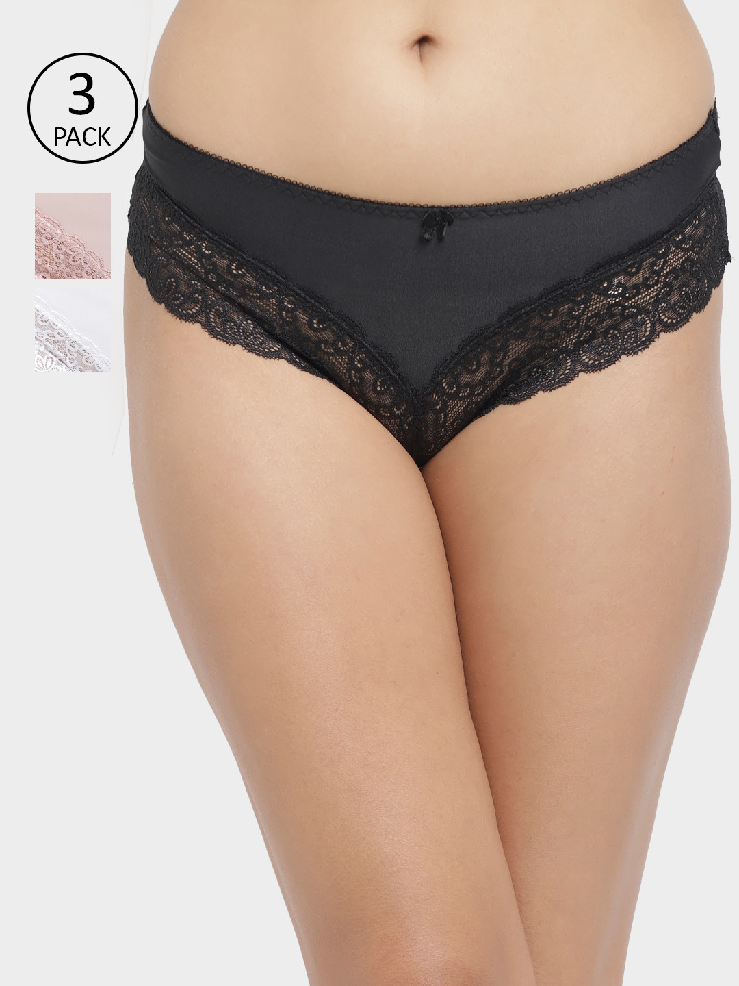 

N-Gal Women Pack Of 3 Solid Floral Lace Edge Bikini Briefs NTDT16, Nude