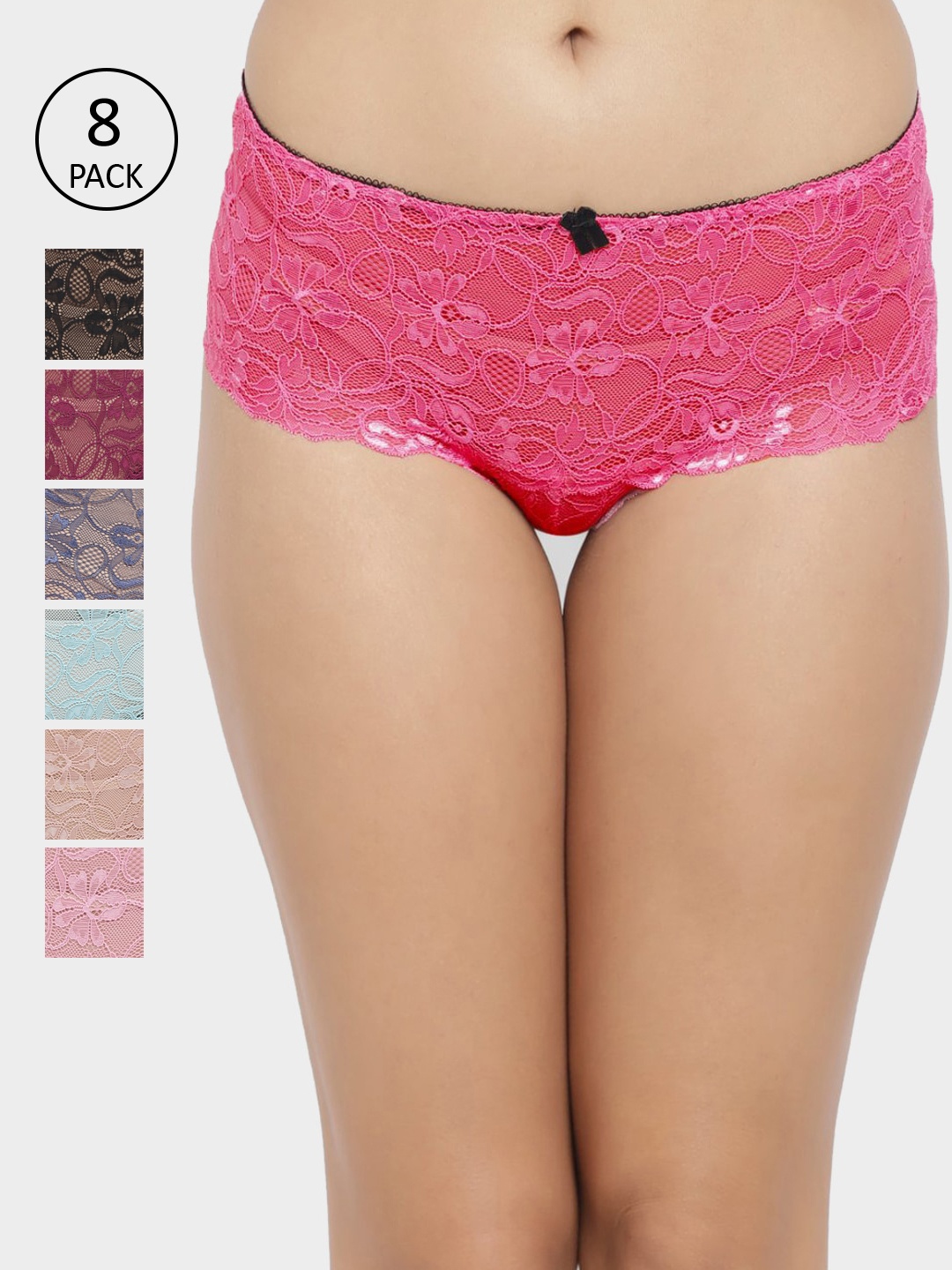 

N-Gal Women Pack Of 8 Self-Design Erotic Sheer Lace Knickers Boy Shorts NTDT18, Multi
