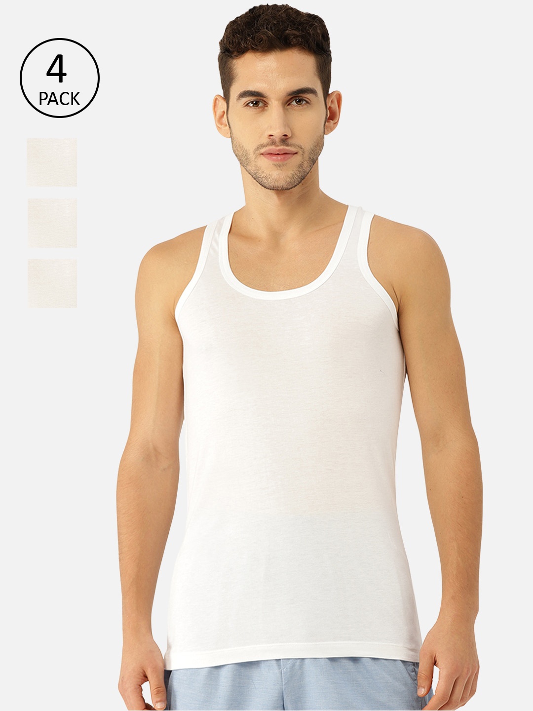

XYXX Men Bamboo Cotton Round Neck Pack of 4 Apollo Vests XYBVEST4PCKN01, White
