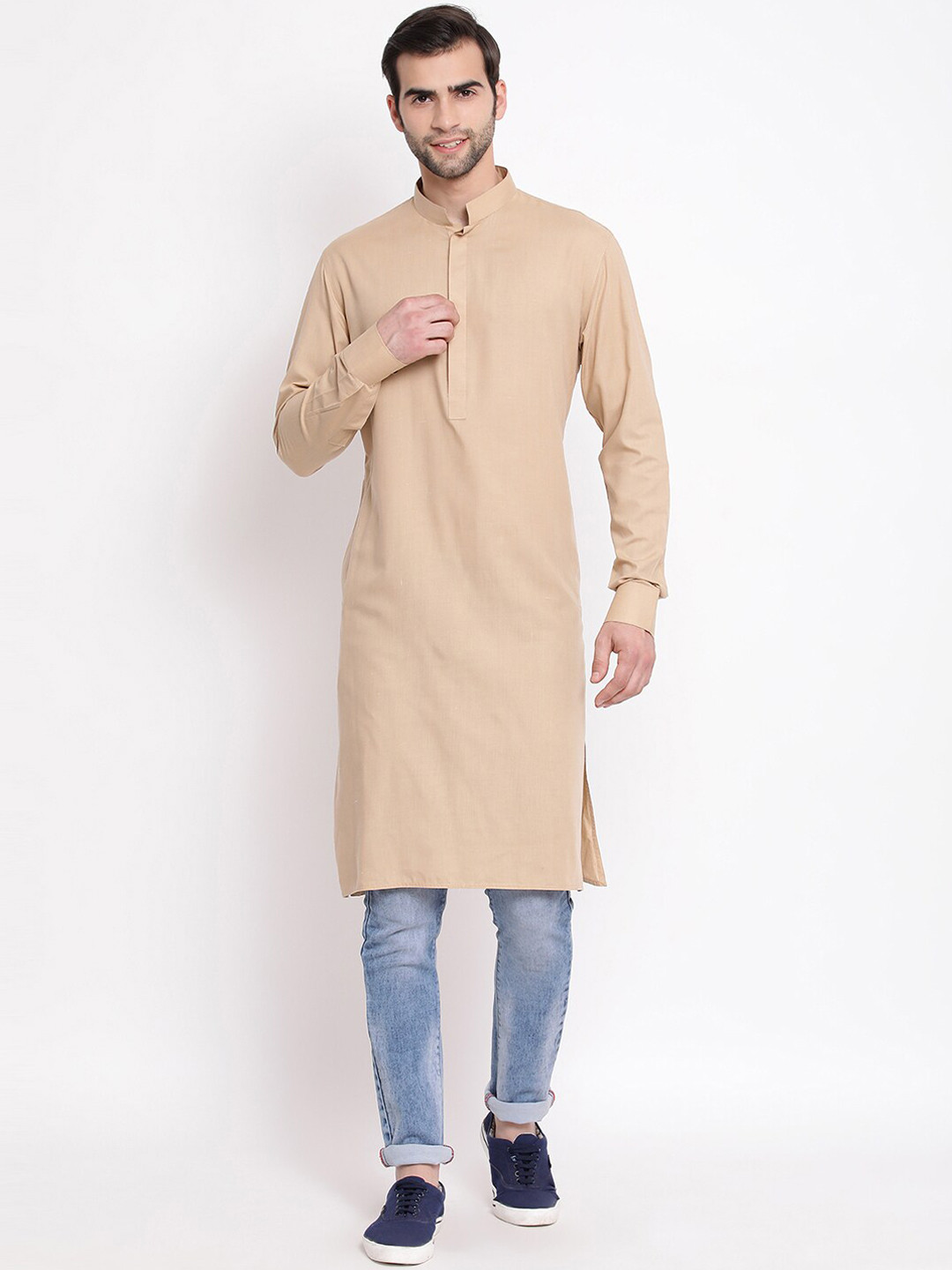 

VASTRAMAY Men Beige Solid Straight Kurta