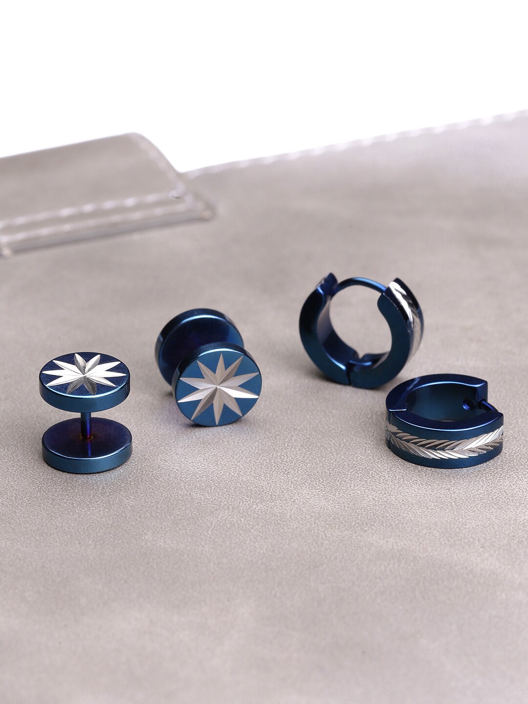 

Yellow Chimes Set of 2 Blue Contemporary Studs Hoop Earring