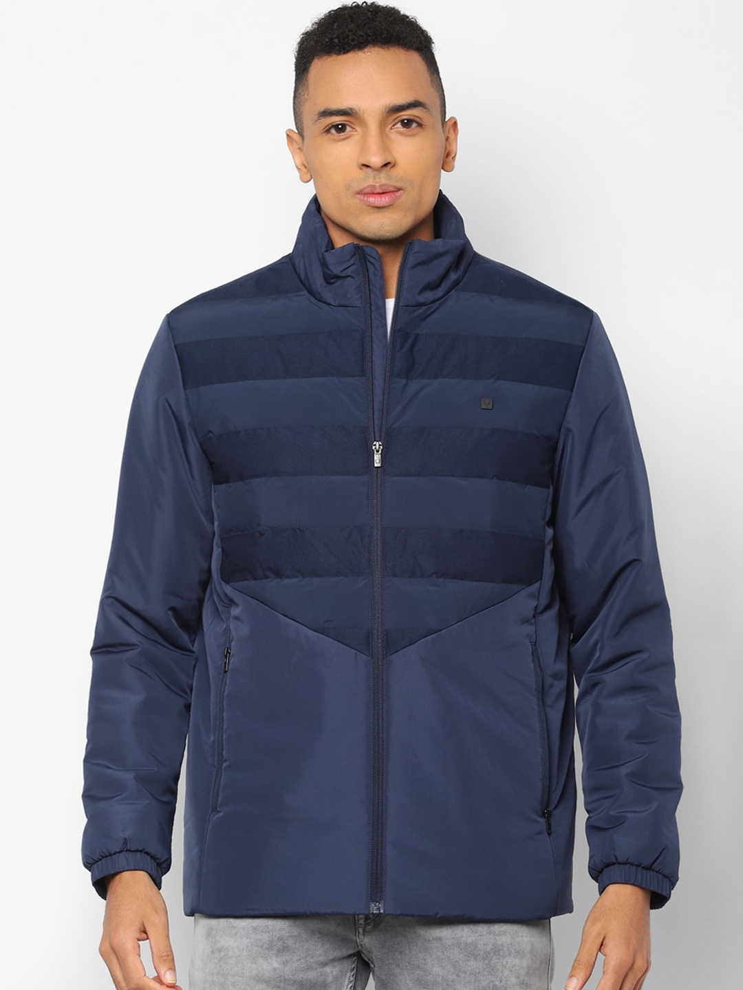 

Allen Solly Men Navy Blue Colourblocked Padded Jacket