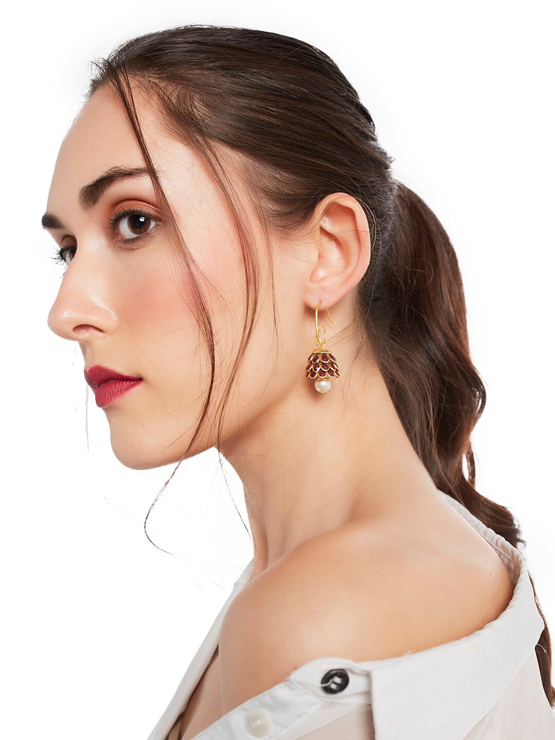 

Fida Gold & Maroon Dome Shaped Jhumkas