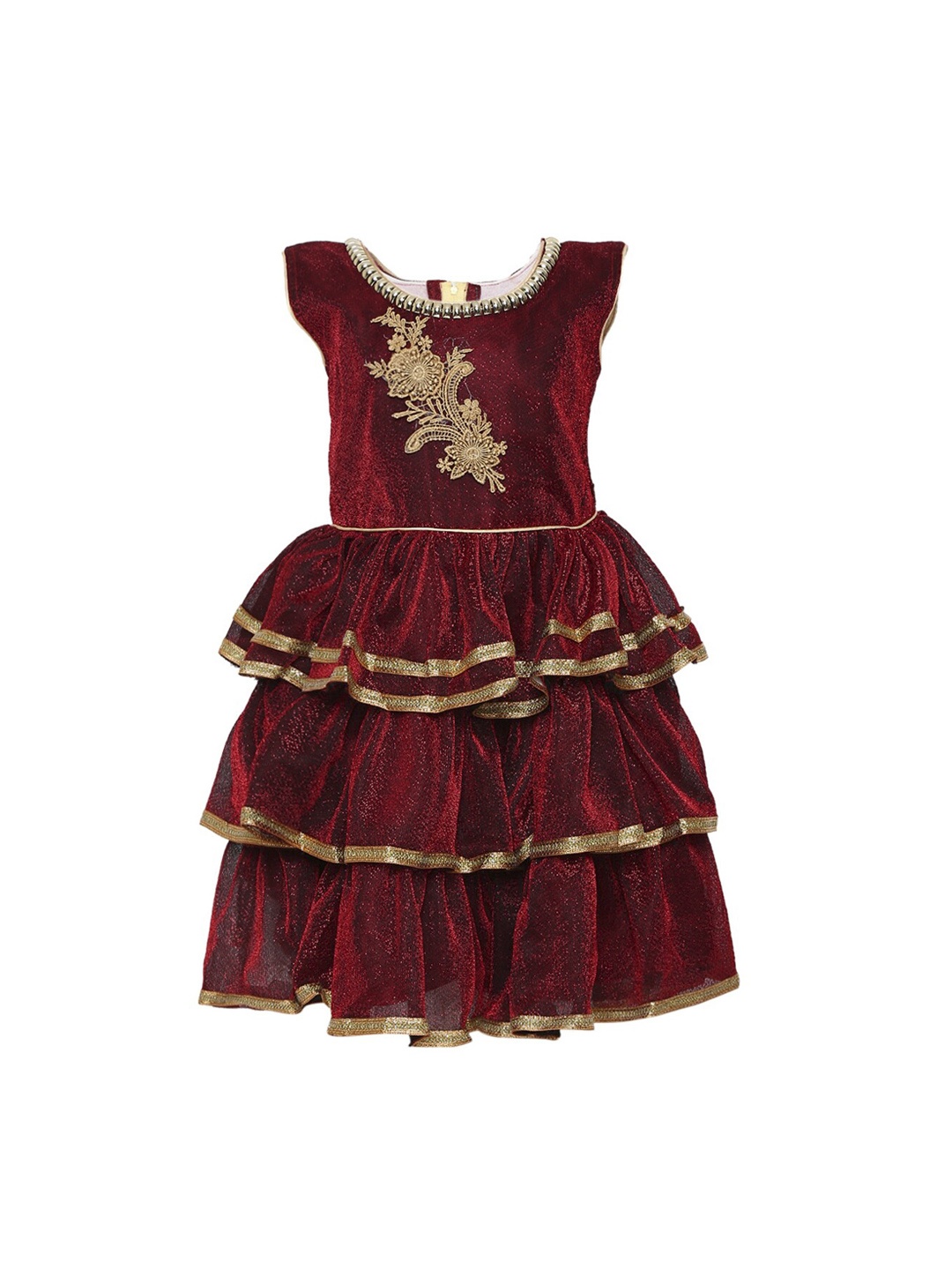 

Kidling Girls Red & Gold Solid Fit and Flare Dress