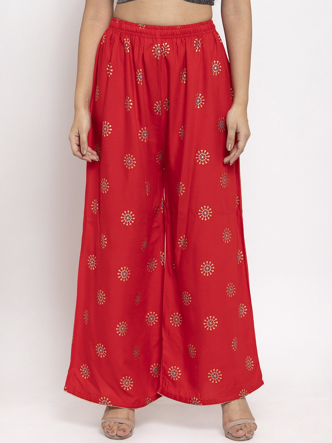 

Clora Creation Women Red Printed Wide Leg Palazzos