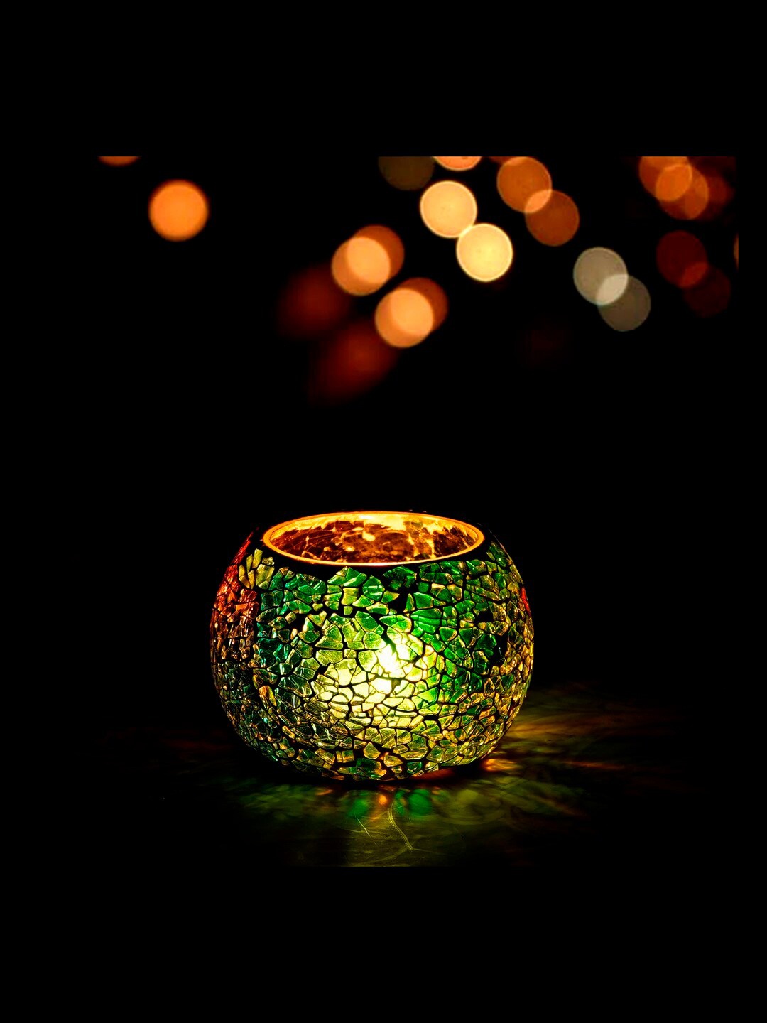 

eCraftIndia Blue & Green Abstract Patterned Mosaic Glass Handcrafted Tea Light Holder