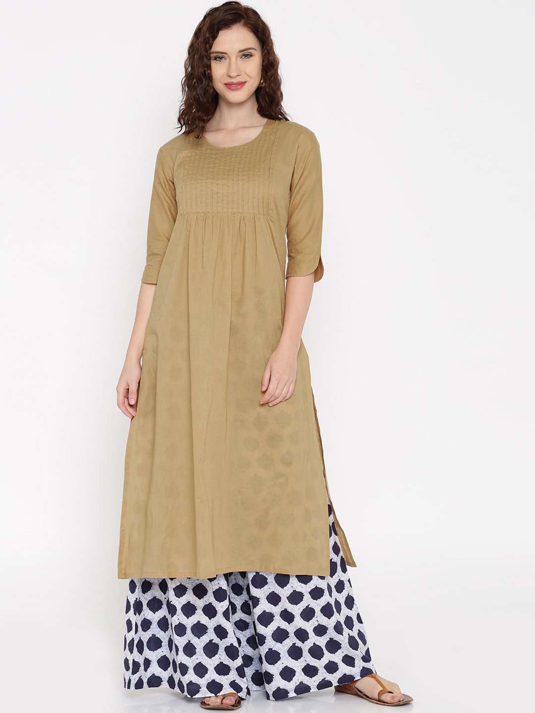 

Desi Weavess Women Beige Solid A-Line Kurta