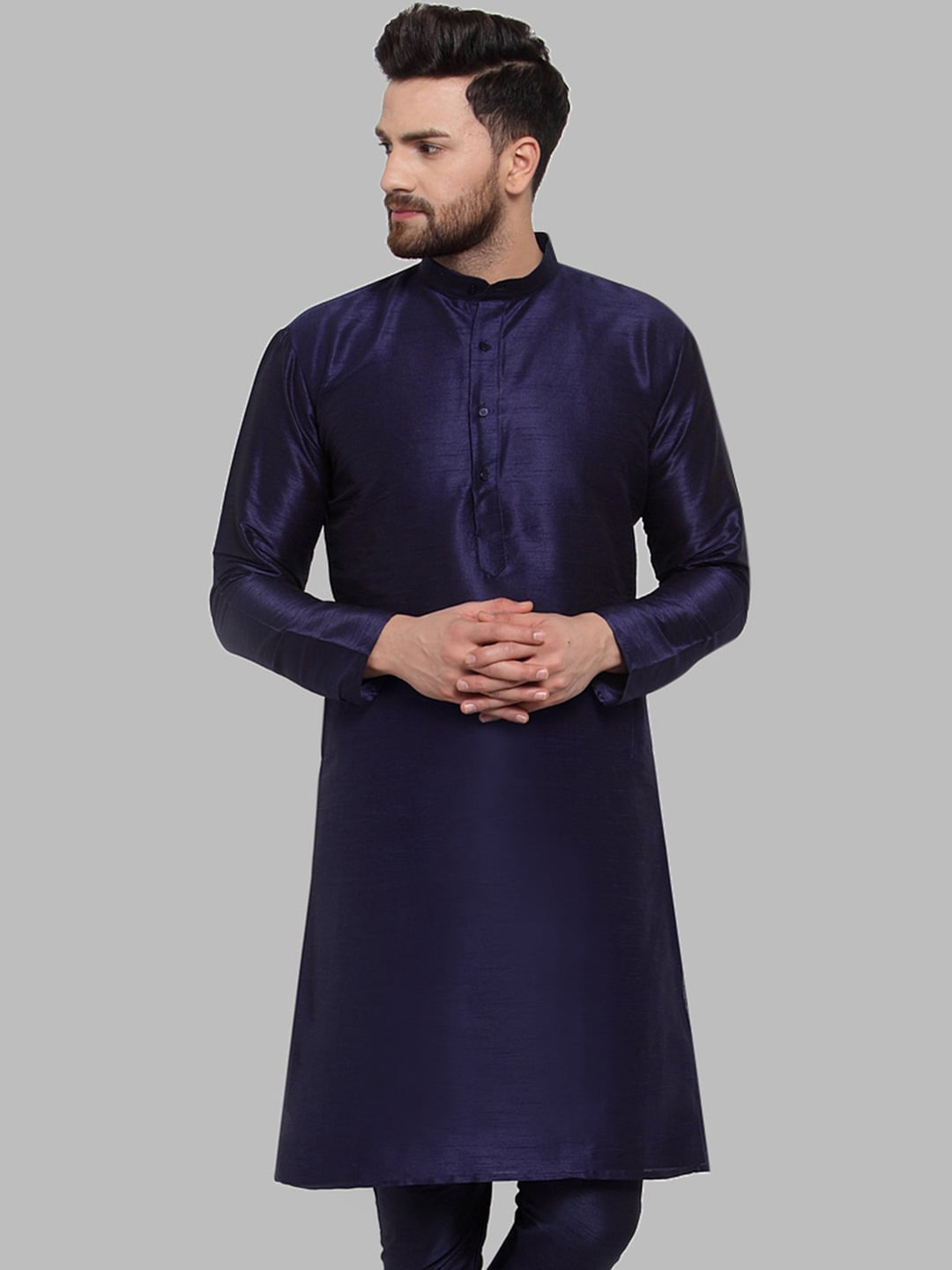 

Jompers Men Navy Blue Solid Straight Kurta