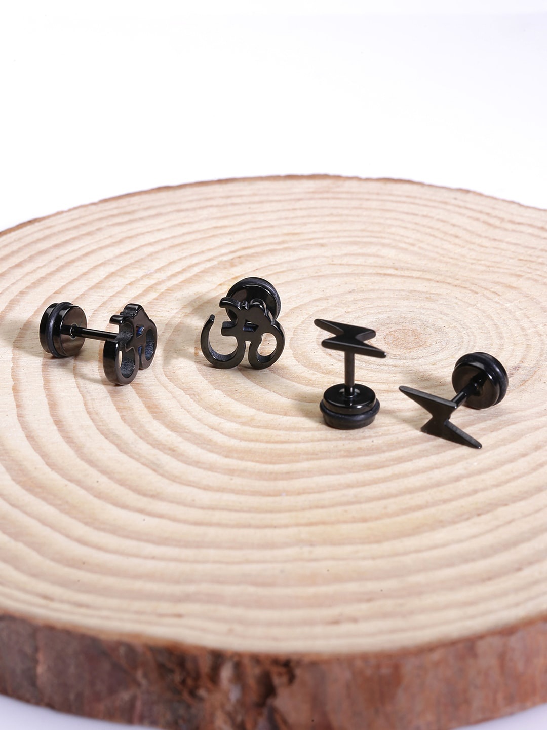 Yellow Chimes Men Black Set of 2 Stainless Steel Studs