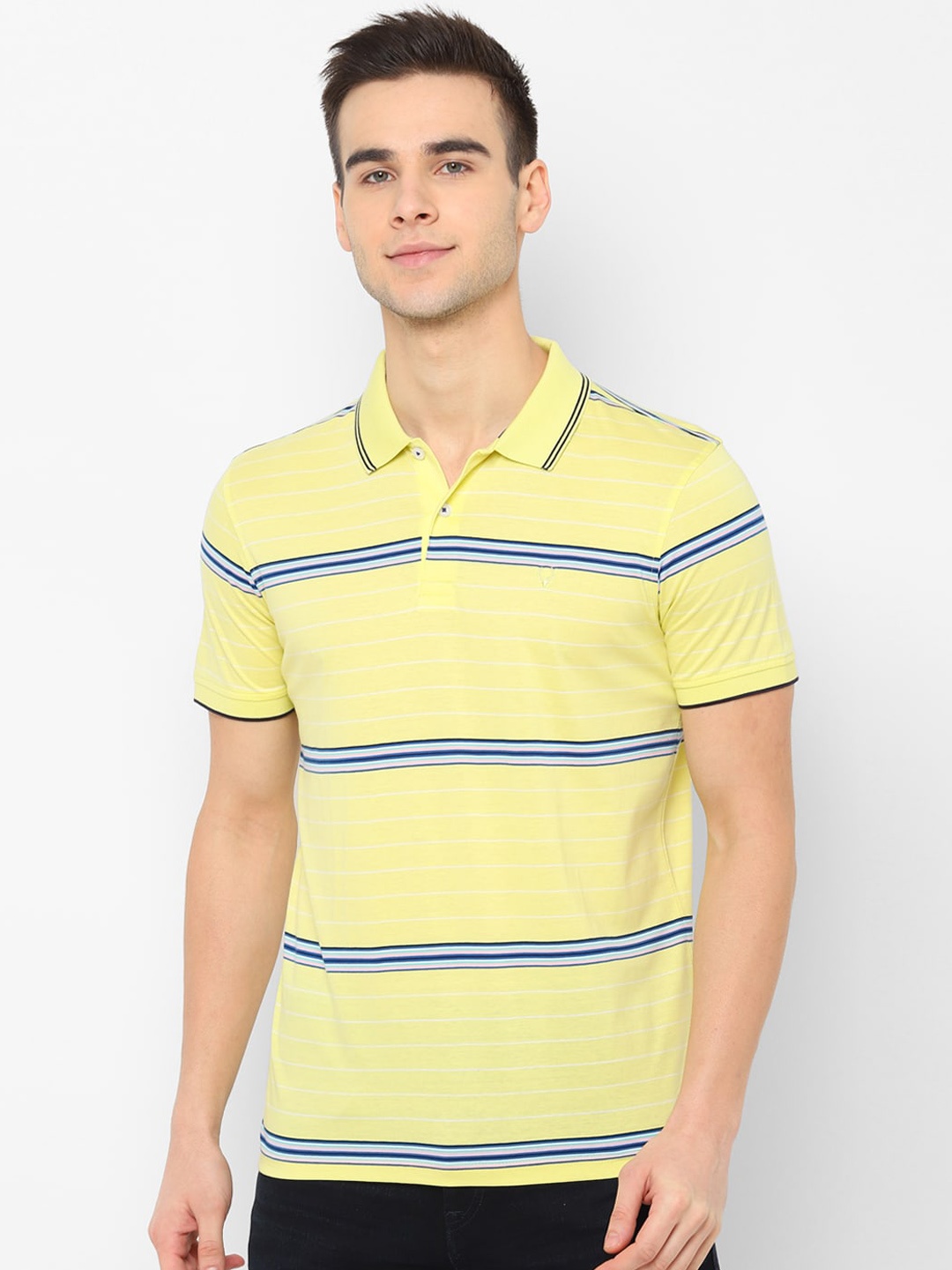 

Allen Solly Men Yellow Striped Polo Collar T-shirt