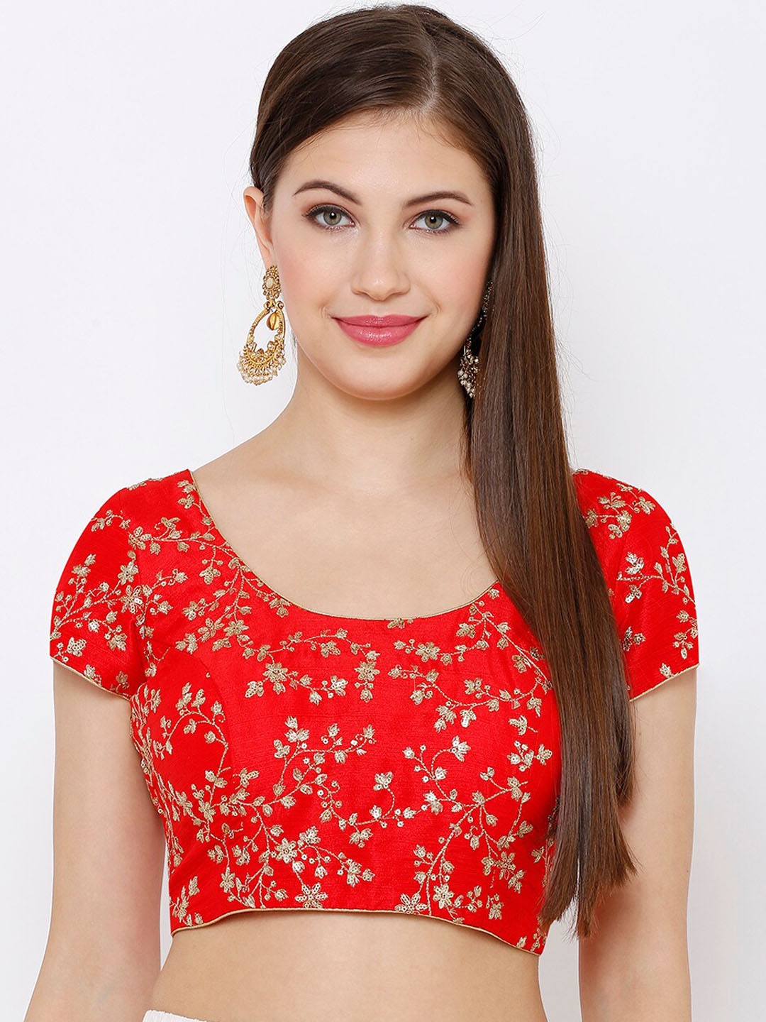 

SALWAR STUDIO Women Red & Gold-Coloured Embroidered Readymade Saree Blouse