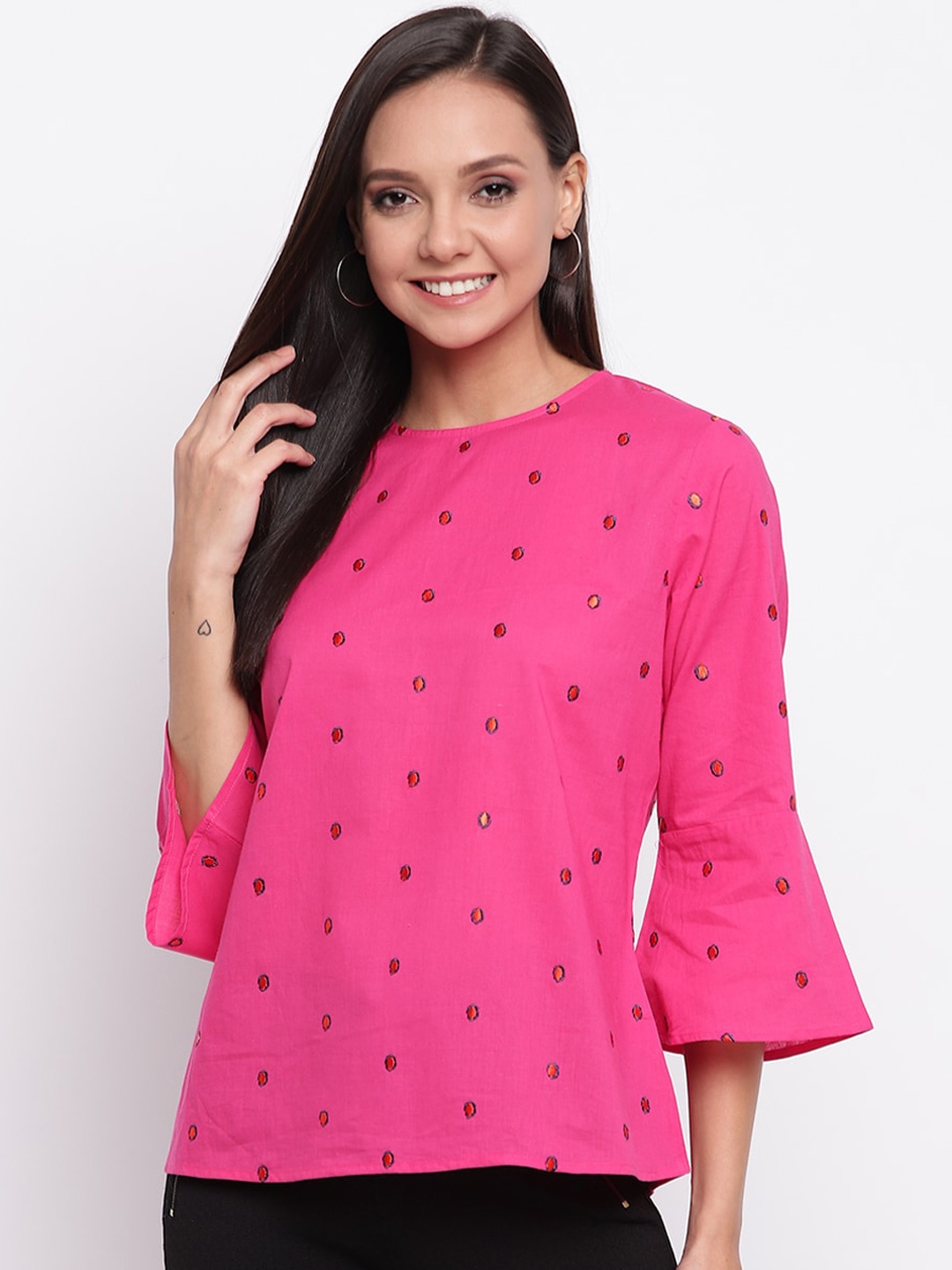 

Mayra Women Pink Solid Pure Cotton Top