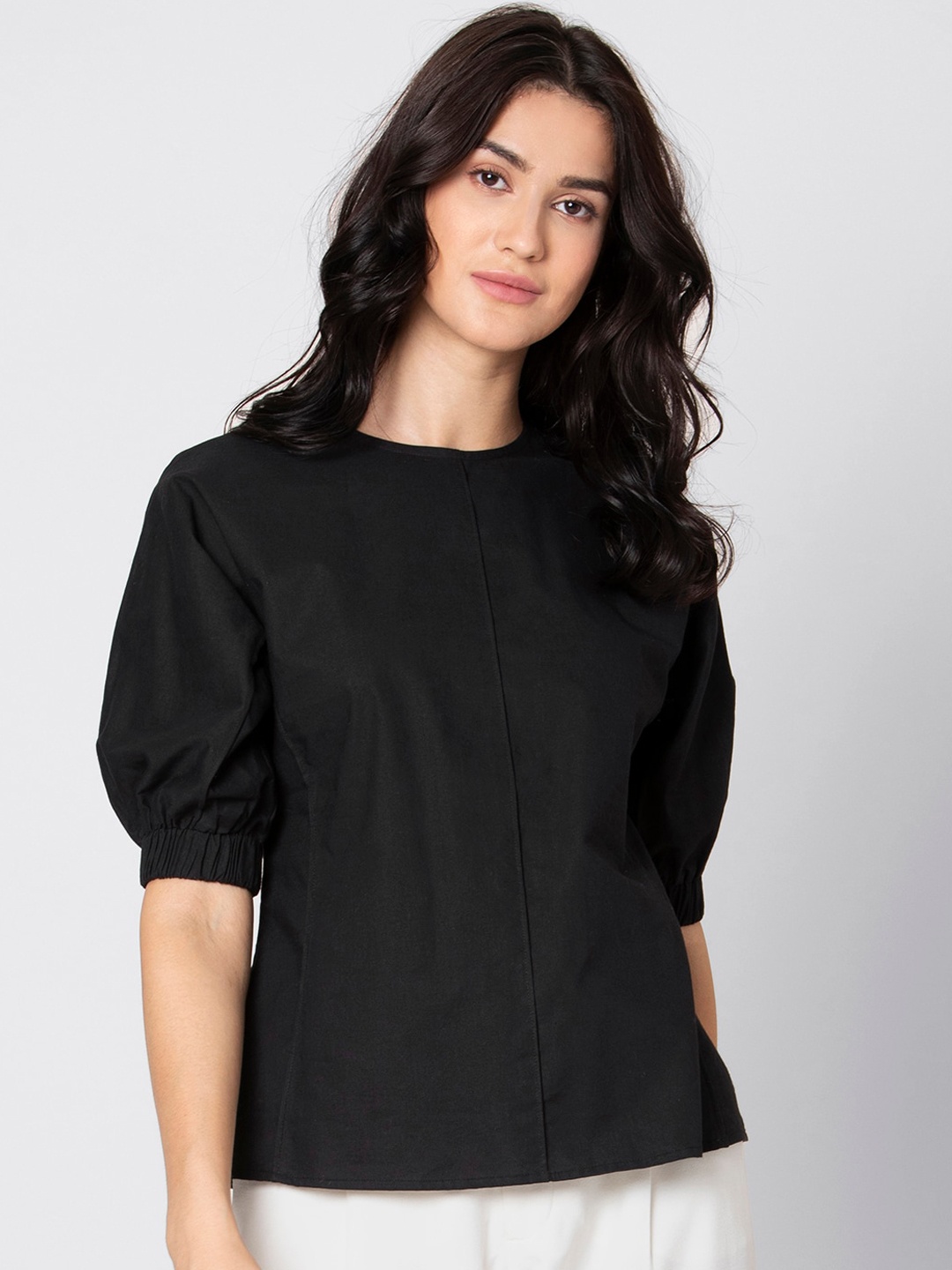 

FabAlley Women Black Solid Pure Cotton Top