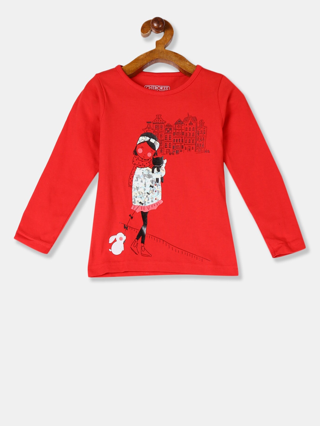 

Cherokee Girls Red Printed Round Neck T-shirt