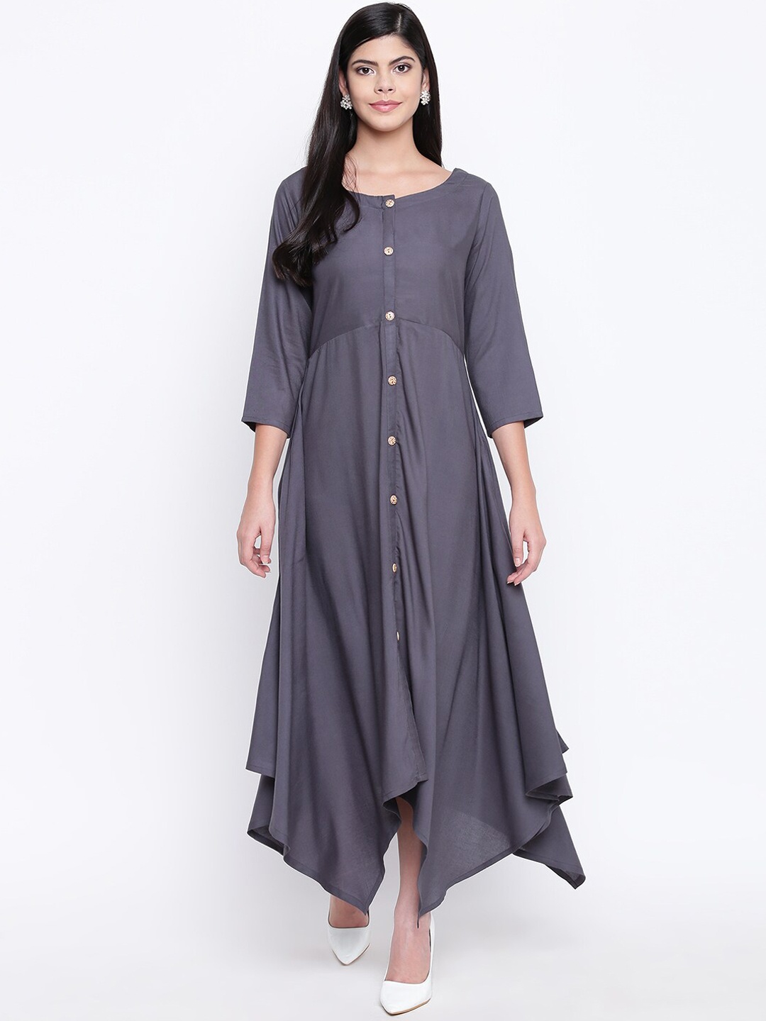 

FABNEST Women Grey Solid Maxi Dress
