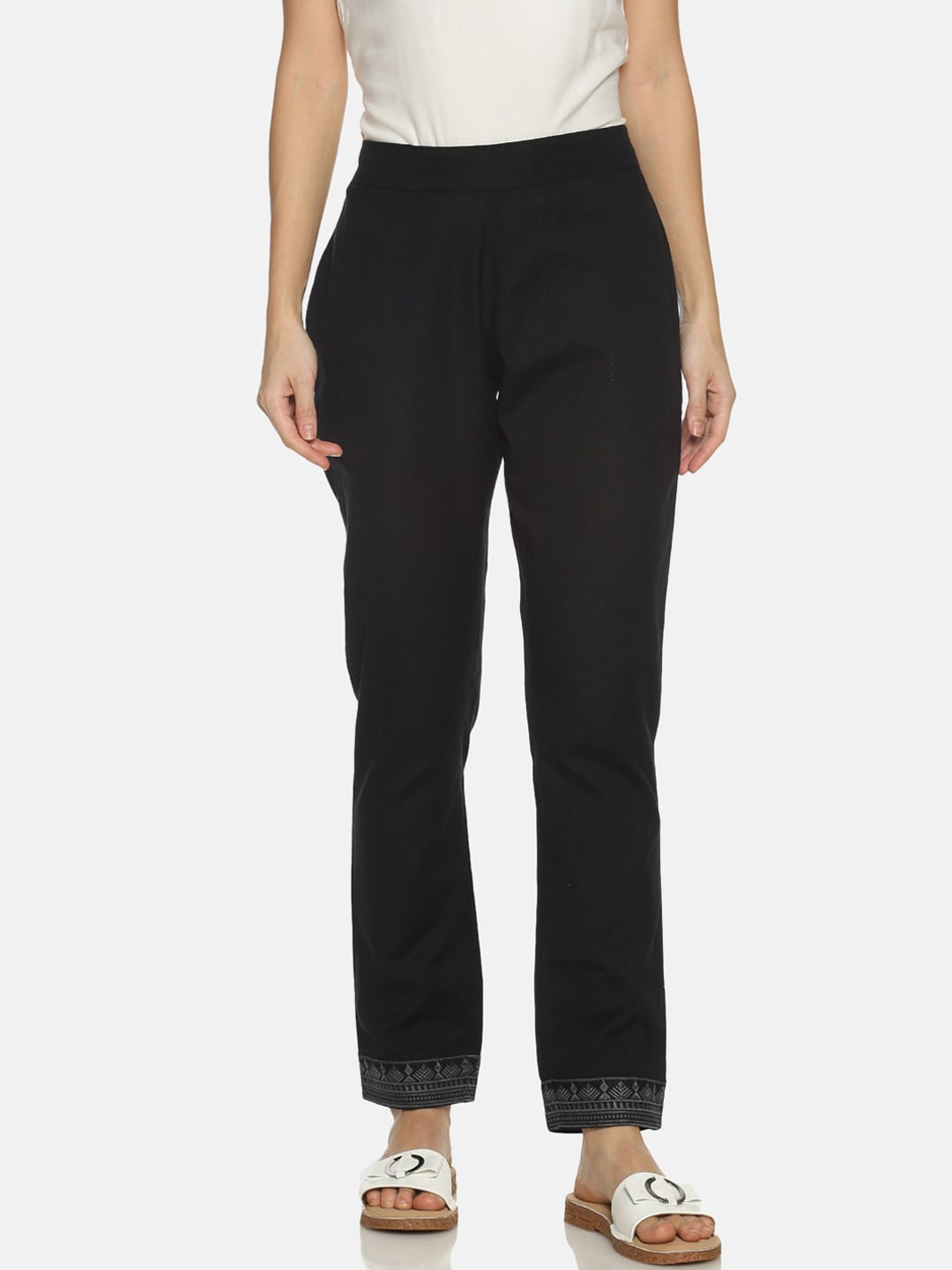 

Saffron Threads Women Black Original Regular Fit Solid Regular Trousers