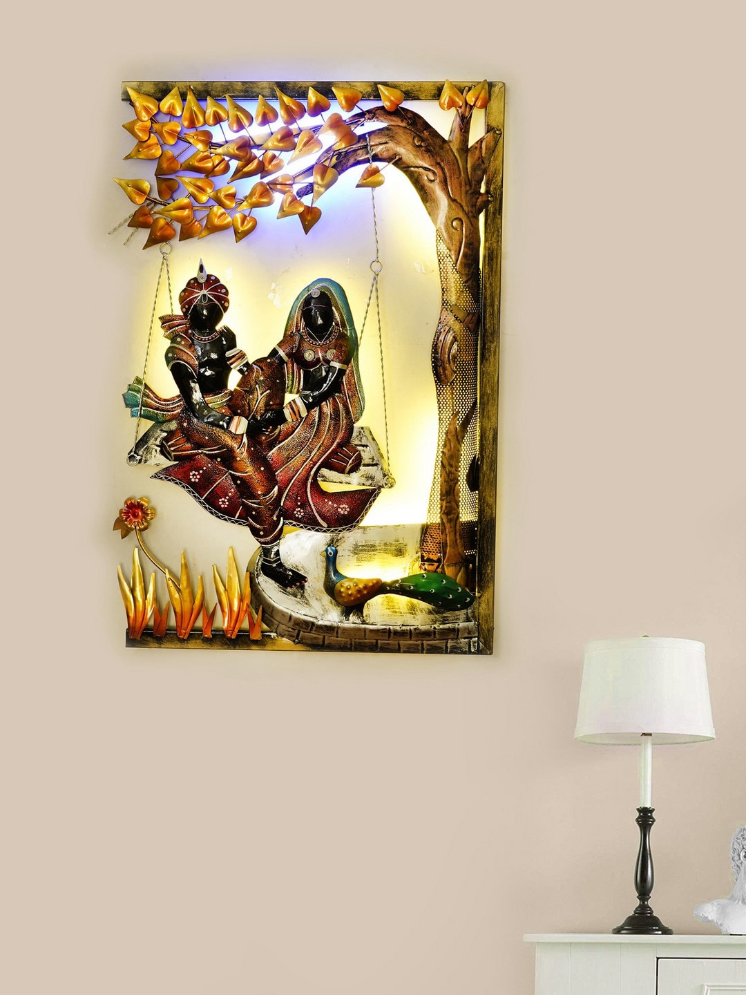 eCraftIndia Iron Wall Hanging With LEDs, Yellow