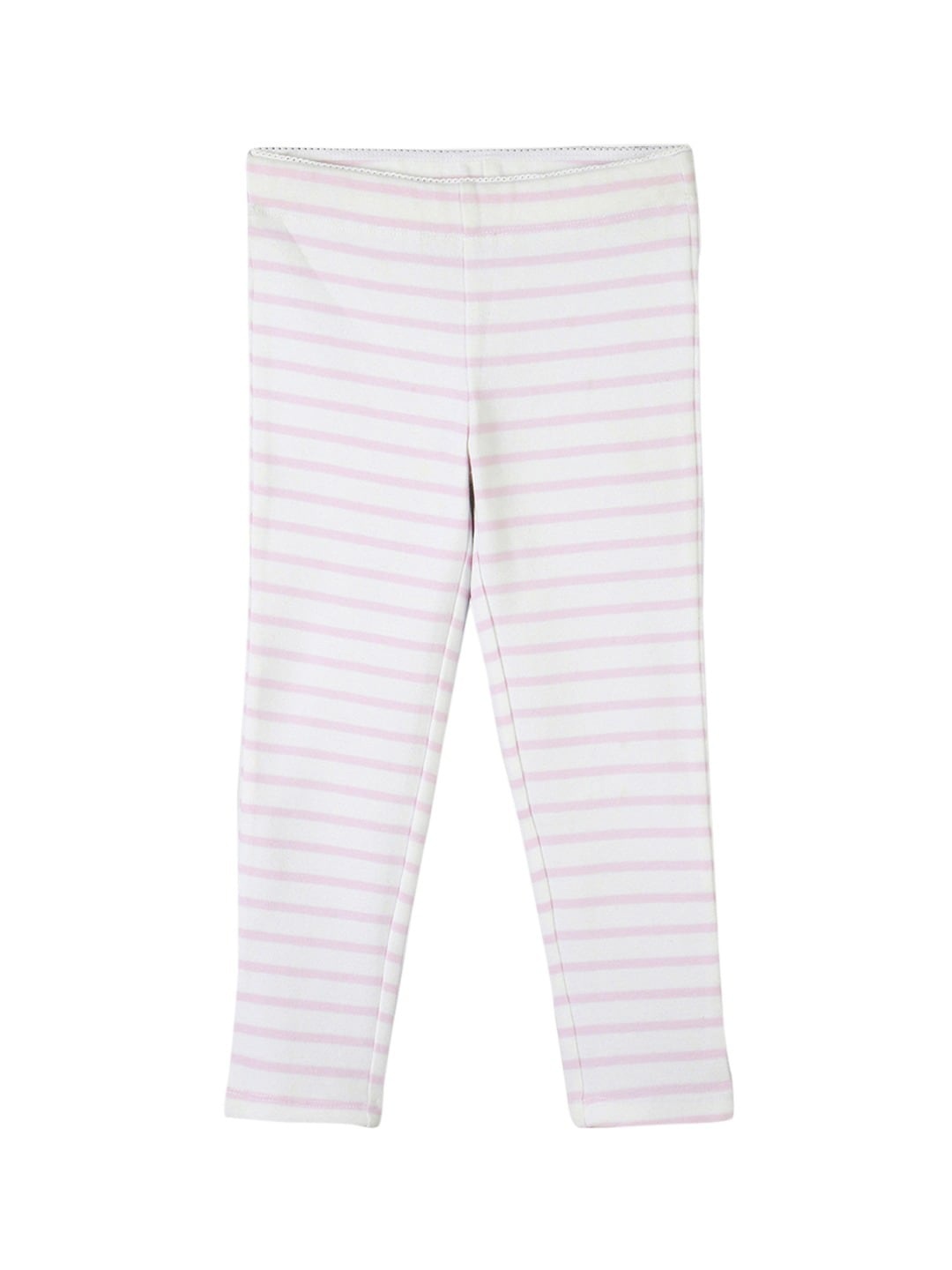 

Cherry Crumble Girls White & Pink Striped Knitted Ankle-Length Legging