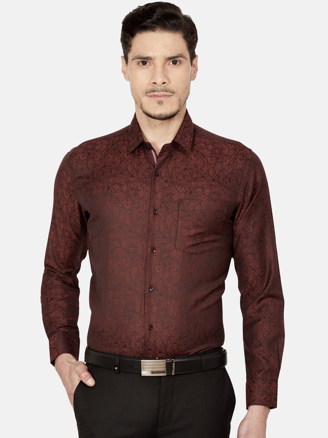 

Oxemberg Men Maroon Slim Fit Printed Formal Shirt