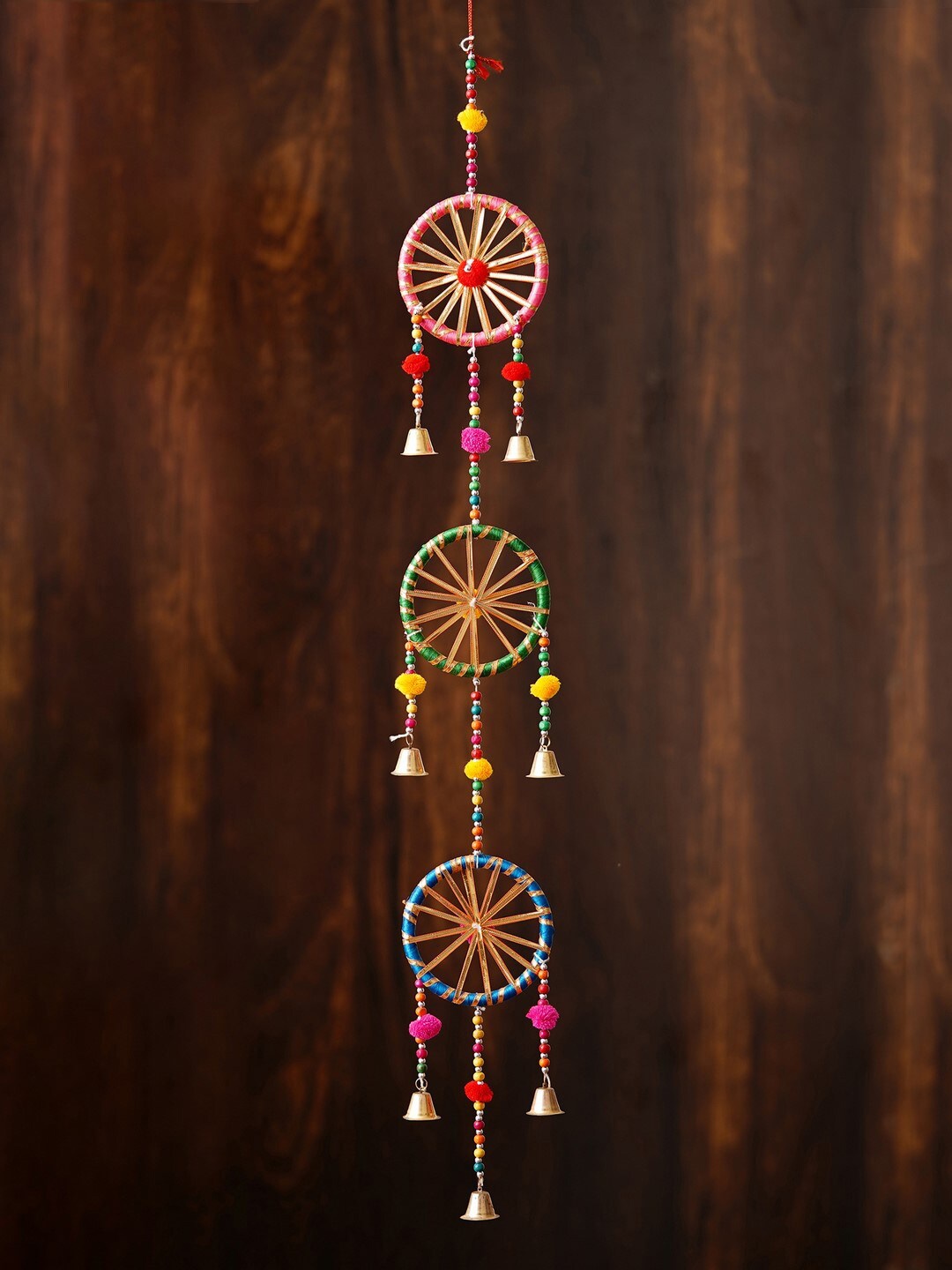 

eCraftIndia Green Handcrafted Wall Hanging Bells, Pink