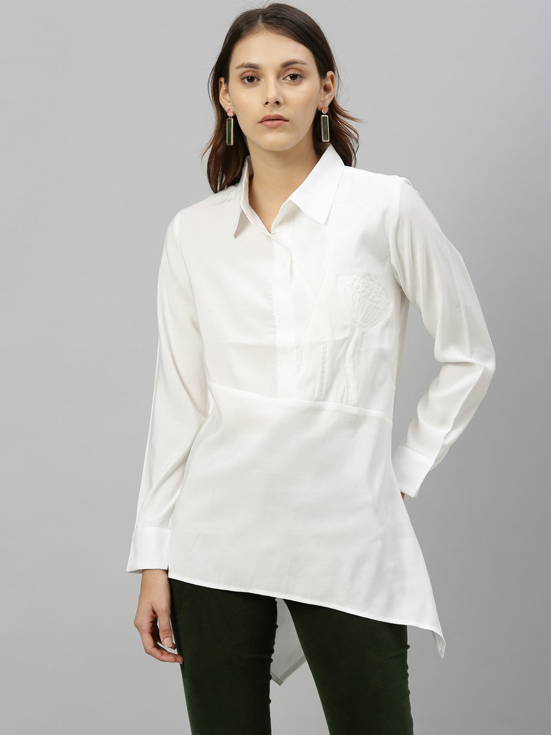 

RAREISM Women White Solid Shirt Style Top