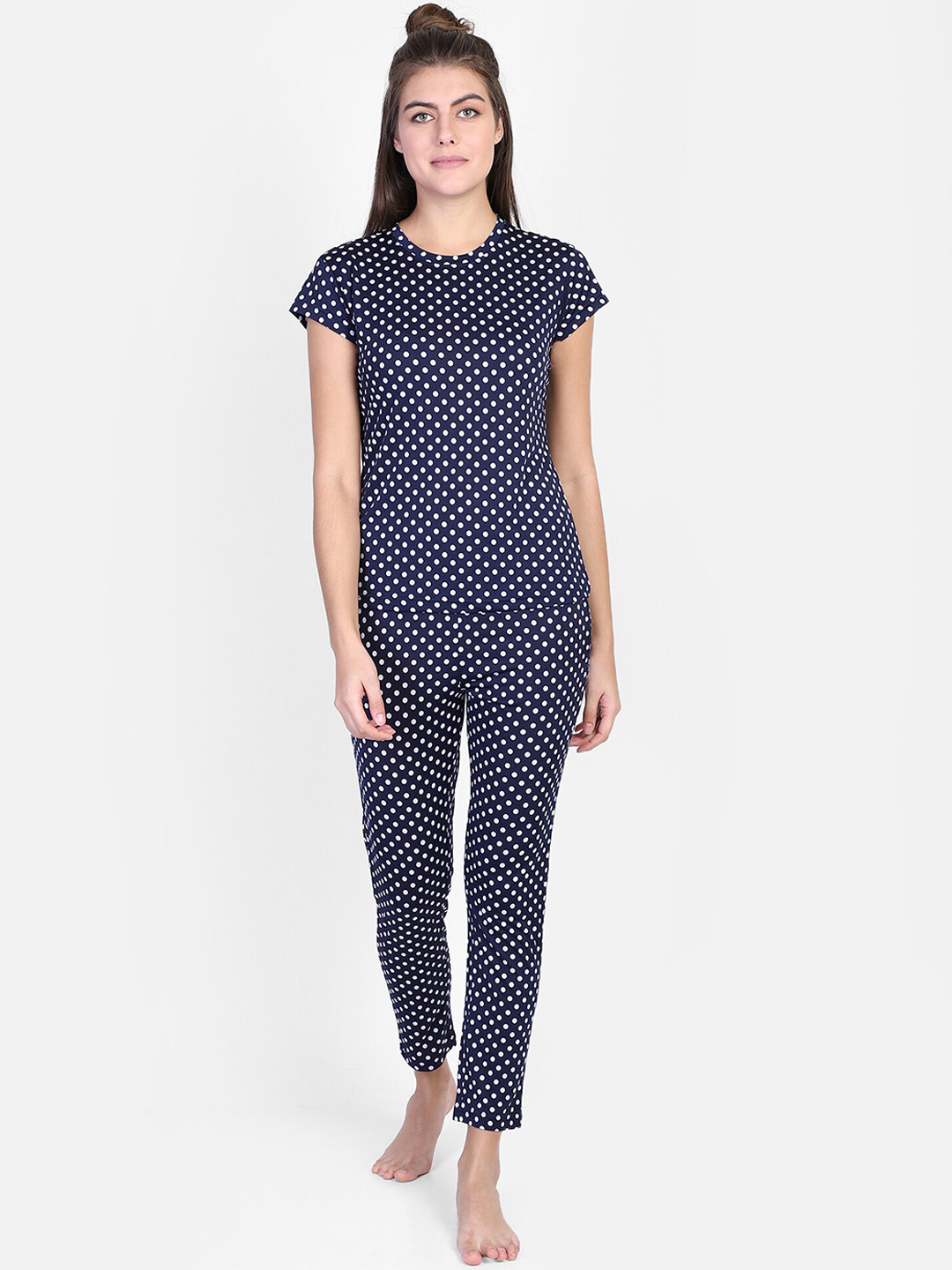 

PROTEENS Women Navy Blue & White Printed Night Suit