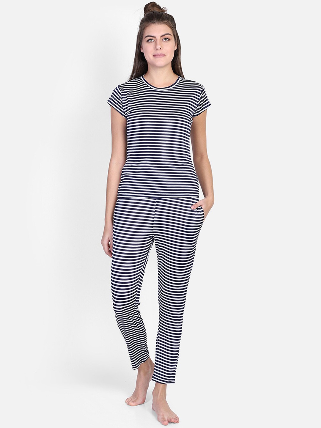 

PROTEENS Women Navy Blue & White Striped Night suit