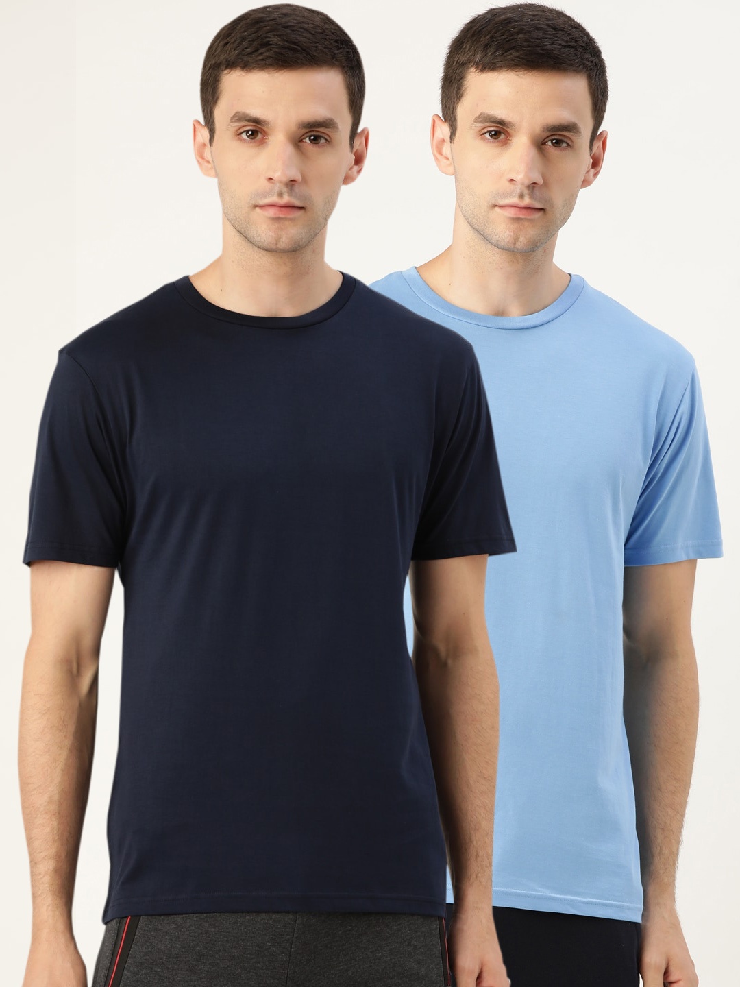 

XYXX Men Pack of 2 Supima Cotton Round Neck Lounge T-Shirts, Navy blue