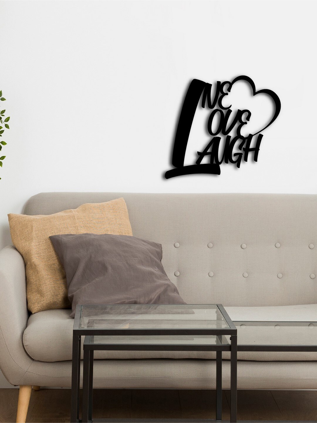 

eCraftIndia Black Live Love Laugh With Heart Wooden Cutout Ready to Hang Home Decor