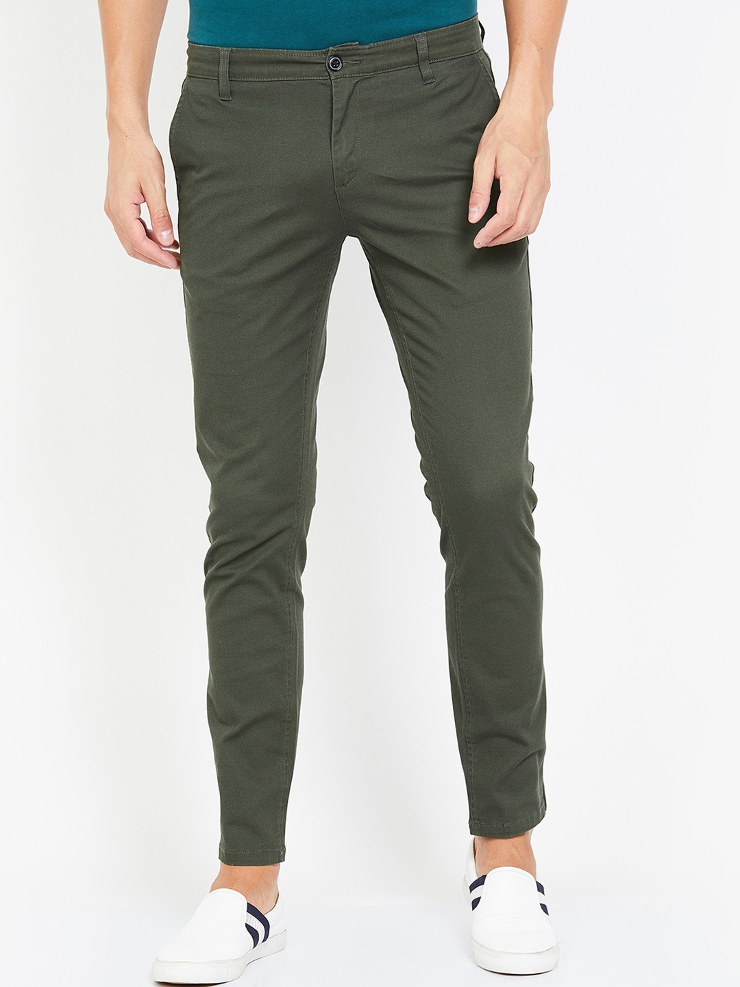 

Fame Forever by Lifestyle Men Olive Green Slim Fit Solid Regular Trousers