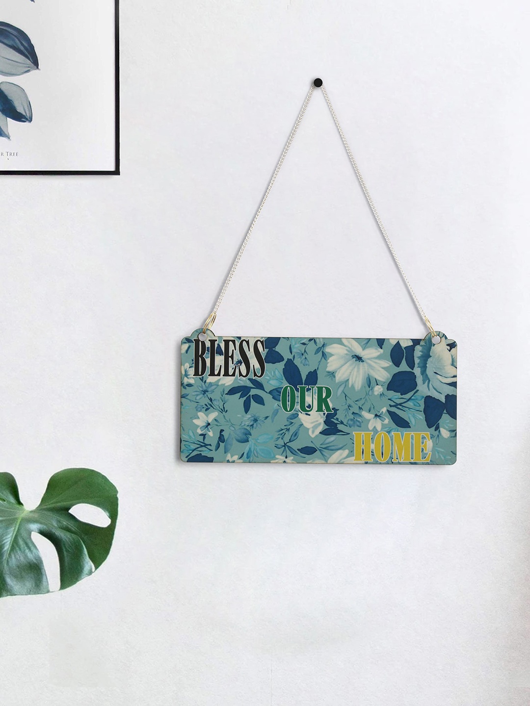 

eCraftIndia Multicolored Wooden Bless Our Home Decorative Wall Hanging with Chain, Multi