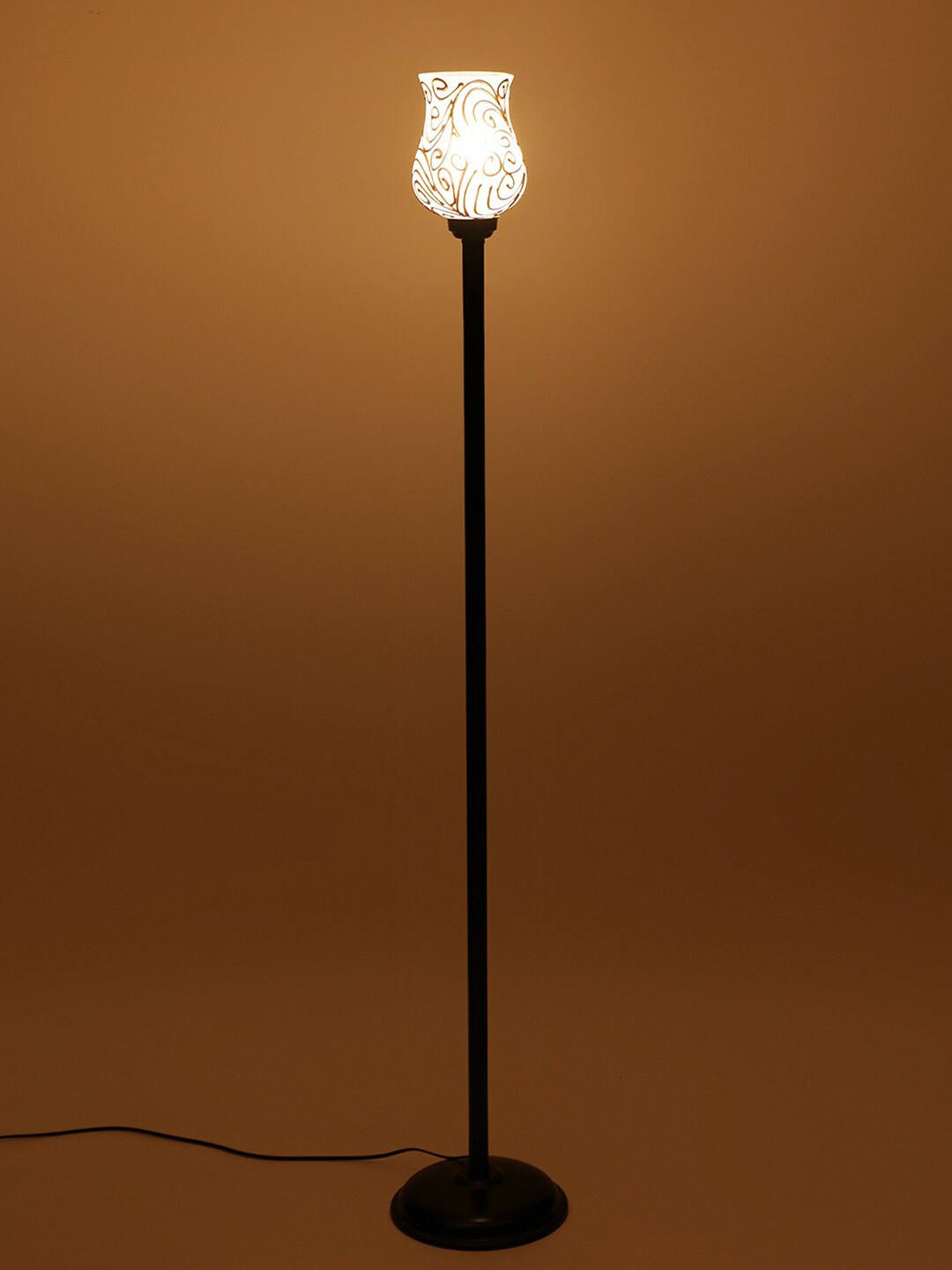

Devansh Gold-Toned & Off-White Textured Mosaic Traditional Torchiere Lamp