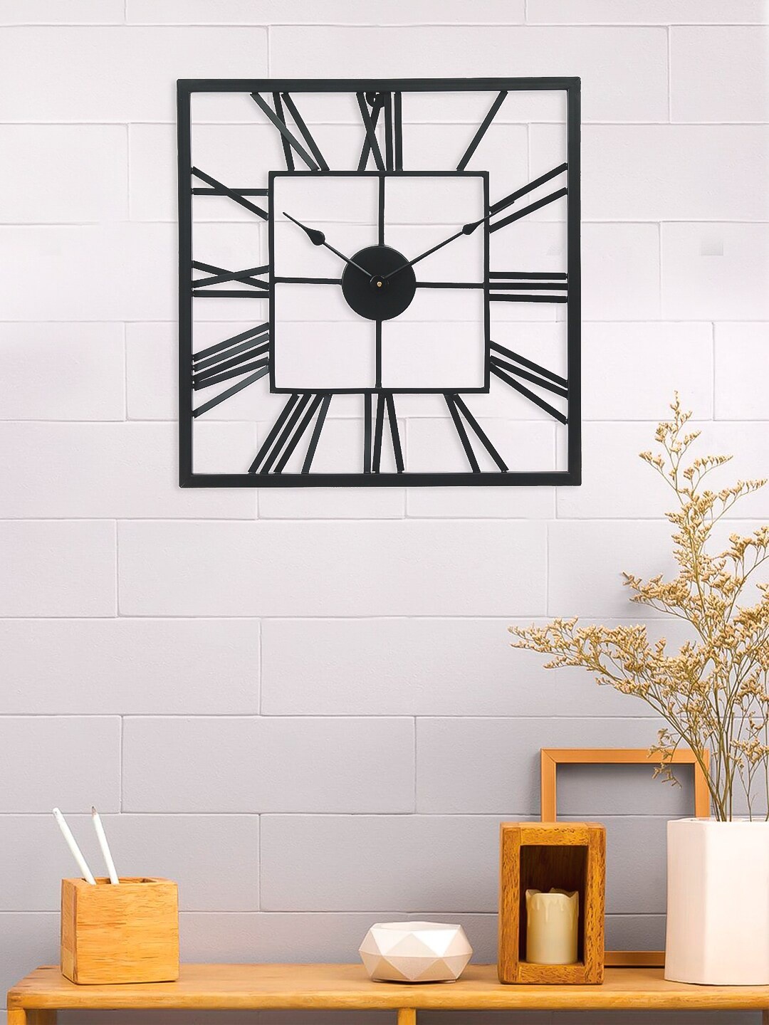 

eCraftIndia Black Handcrafted Square Solid Analogue Wall Clock