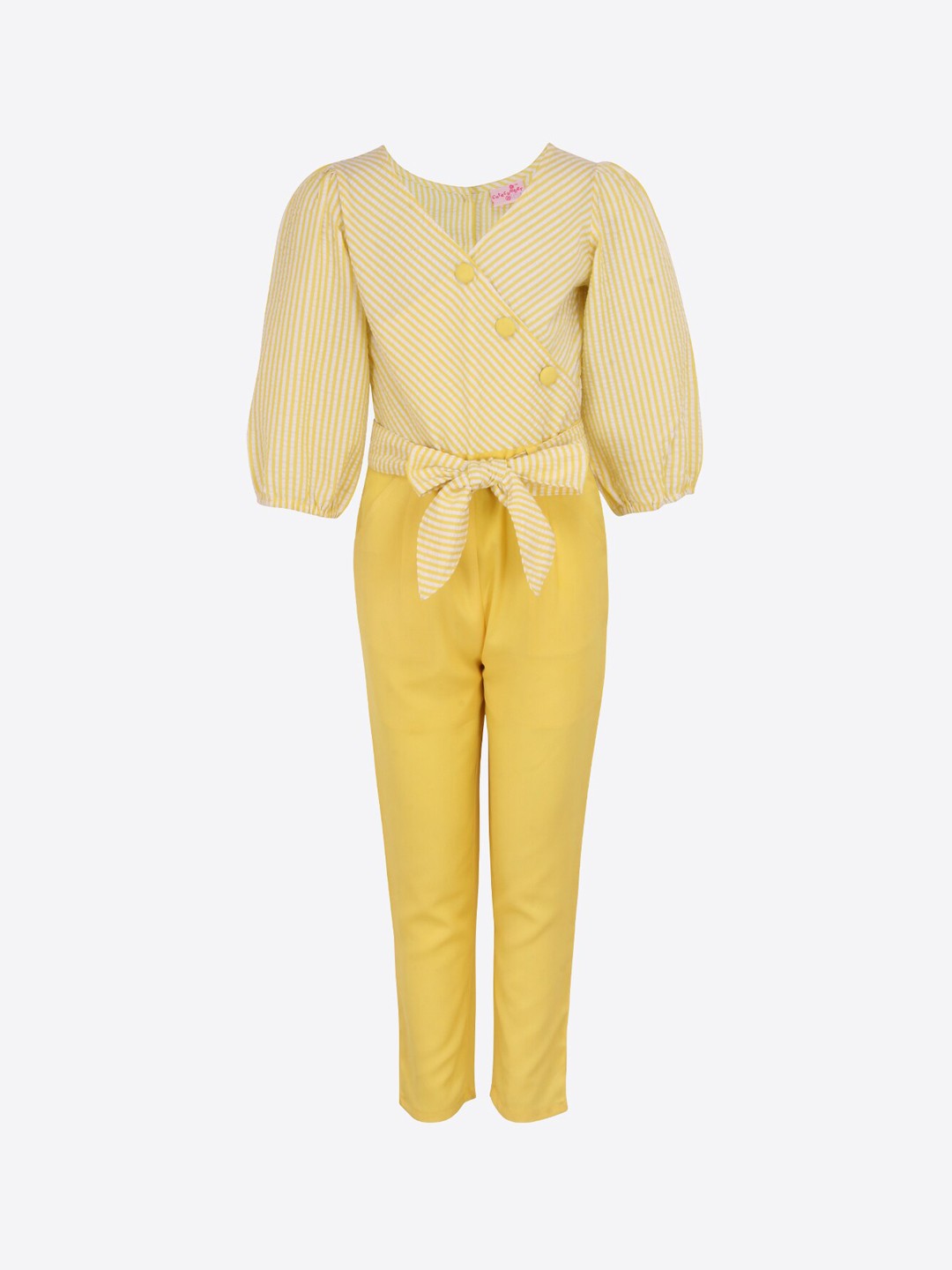 

CUTECUMBER Girls Yellow & White Striped Basic Jumpsuit