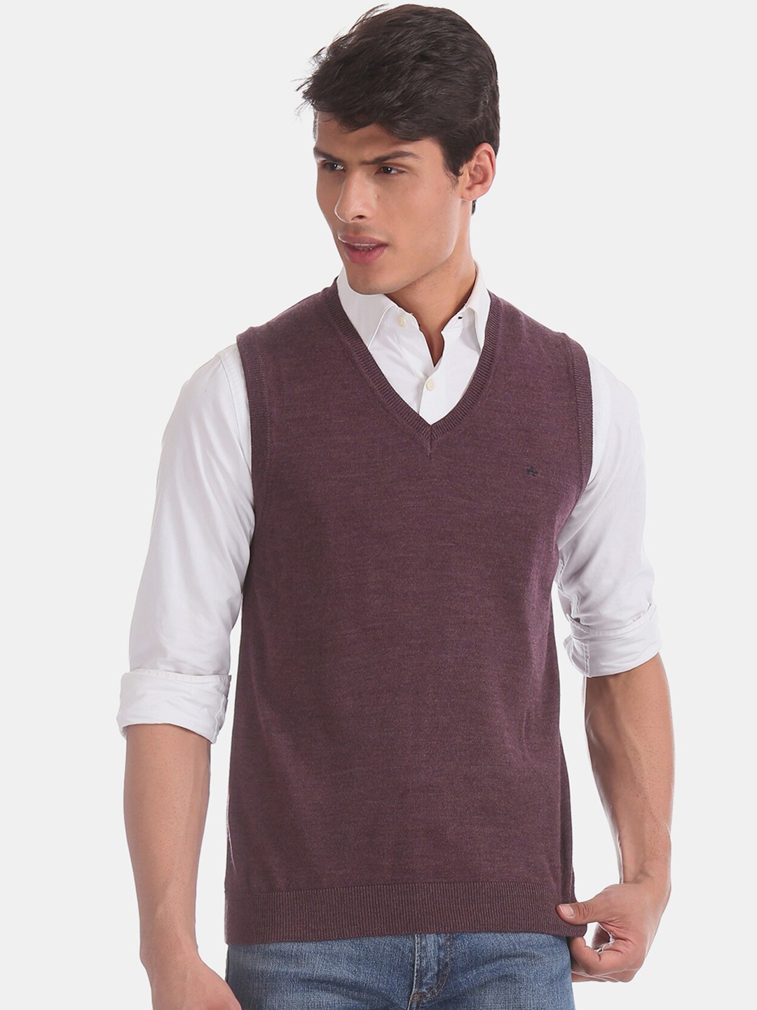 

Arrow Men Purple Solid Pullover Sweater