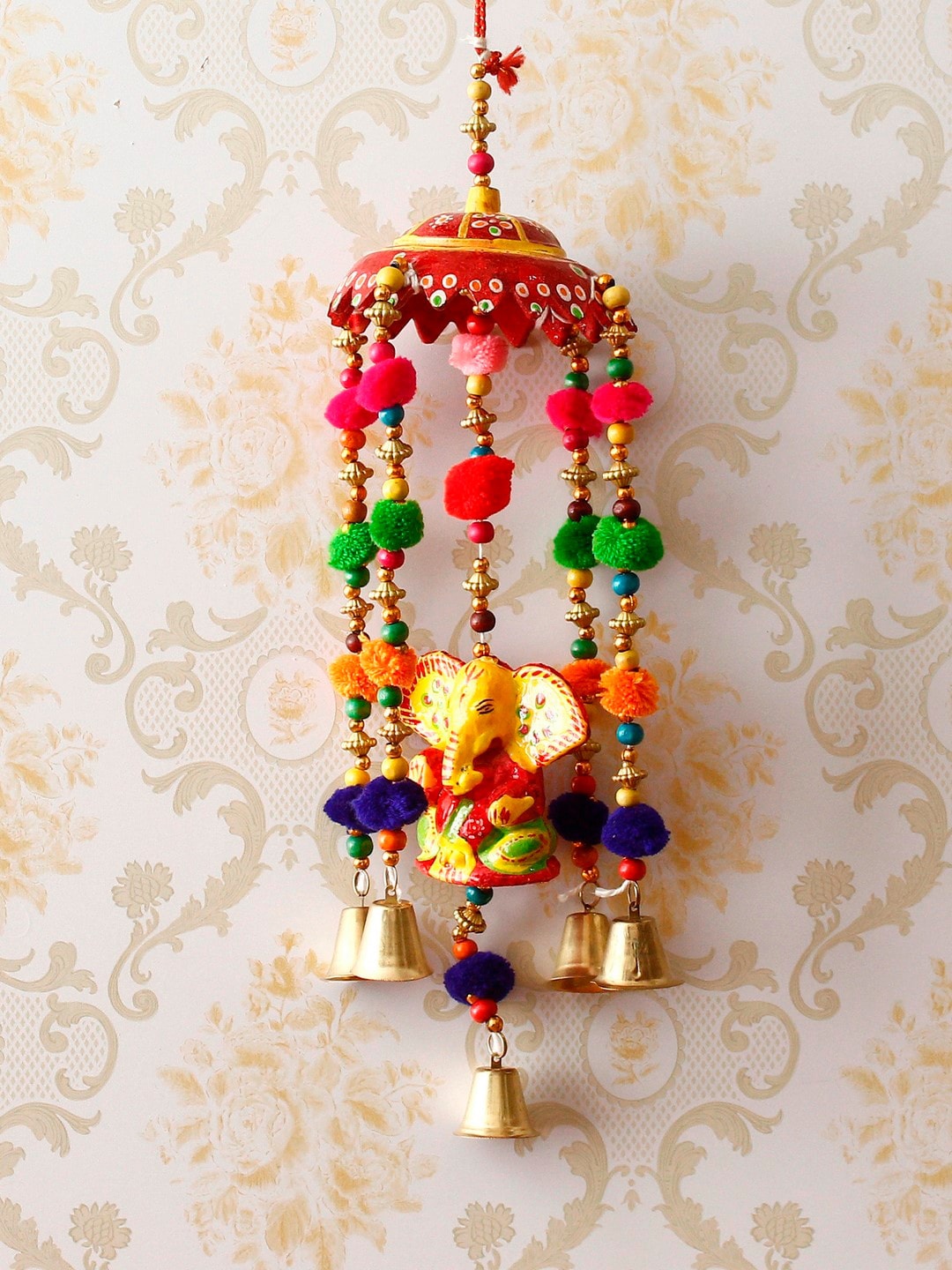 

eCraftIndia Handcrafted Decorative Lord Ganesha Wall/Door/Window Hanging Bells, Multi