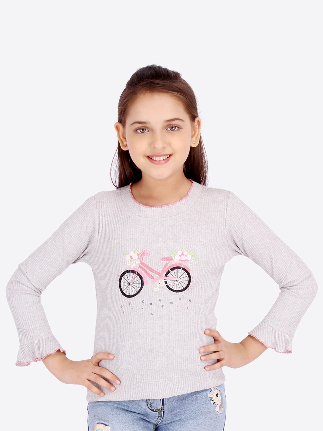 

CUTECUMBER Girls Grey Printed Top