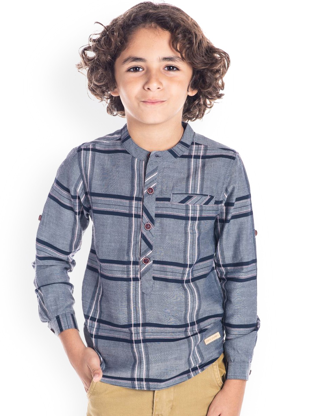 

Cherry Crumble Unisex Kids Grey & White Regular Fit Checked Casual Shirt