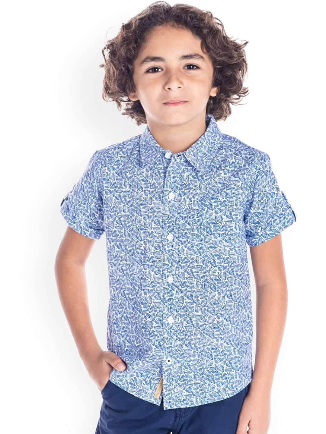 

Cherry Crumble Boys Blue Floral Boho Shirt